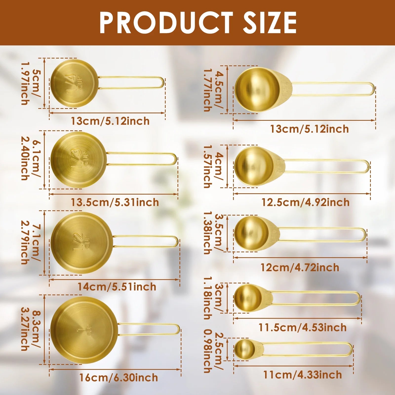 Stainless Steel Measuring Cups & Spoons Set, Cups and Spoons,Kitchen Gadgets for Cooking & Baking (9)