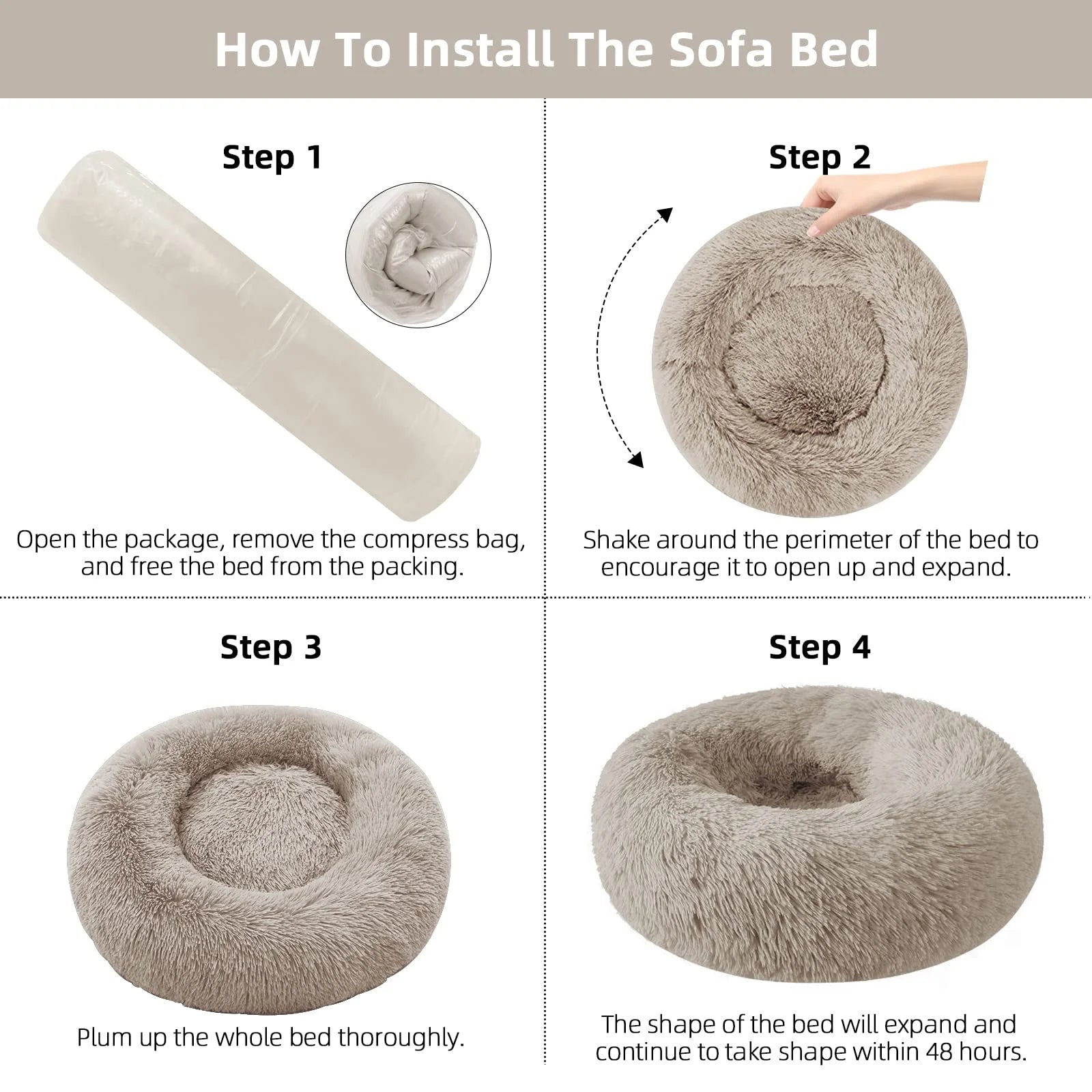 Calming Donut Dog Bed Anti-Anxiety, Self Warming, Cozy Soft Plush round Pet Bed, Ideal for Both Home & Travel, 20"L X 20"W X 8"H