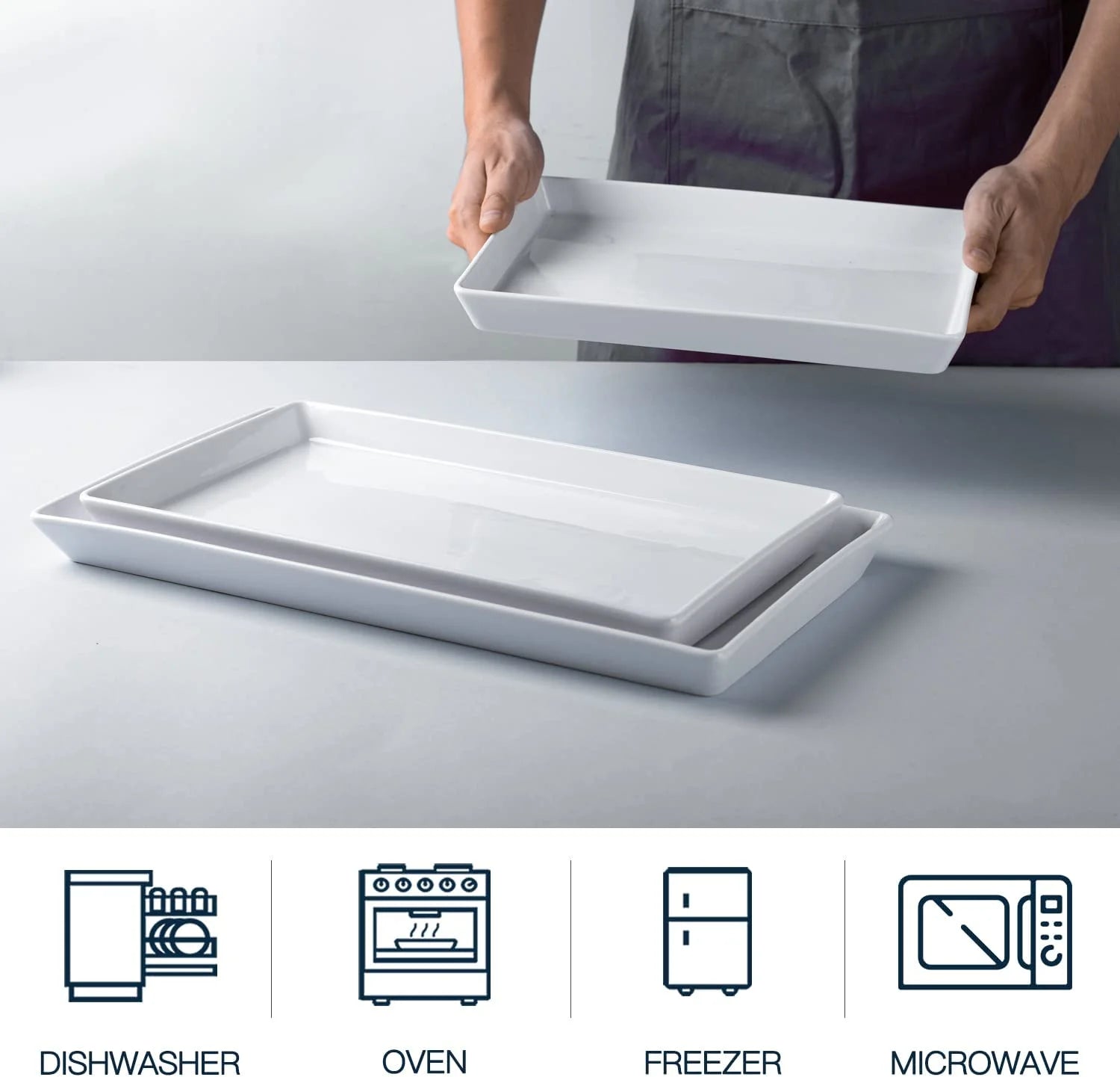 Large Serving Platter, 16/14/12 Inch Rectangular Serving Trays for Serving Food, Serving Tray for Party - Set of 3, White