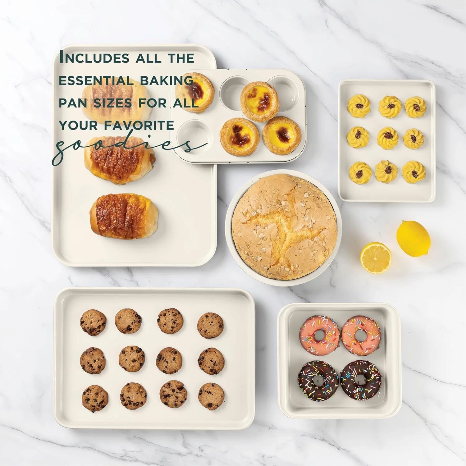 13-Piece Nonstick Cookware and Bakeware Set - Pots and Pans Collection with Stackable Design, Sage