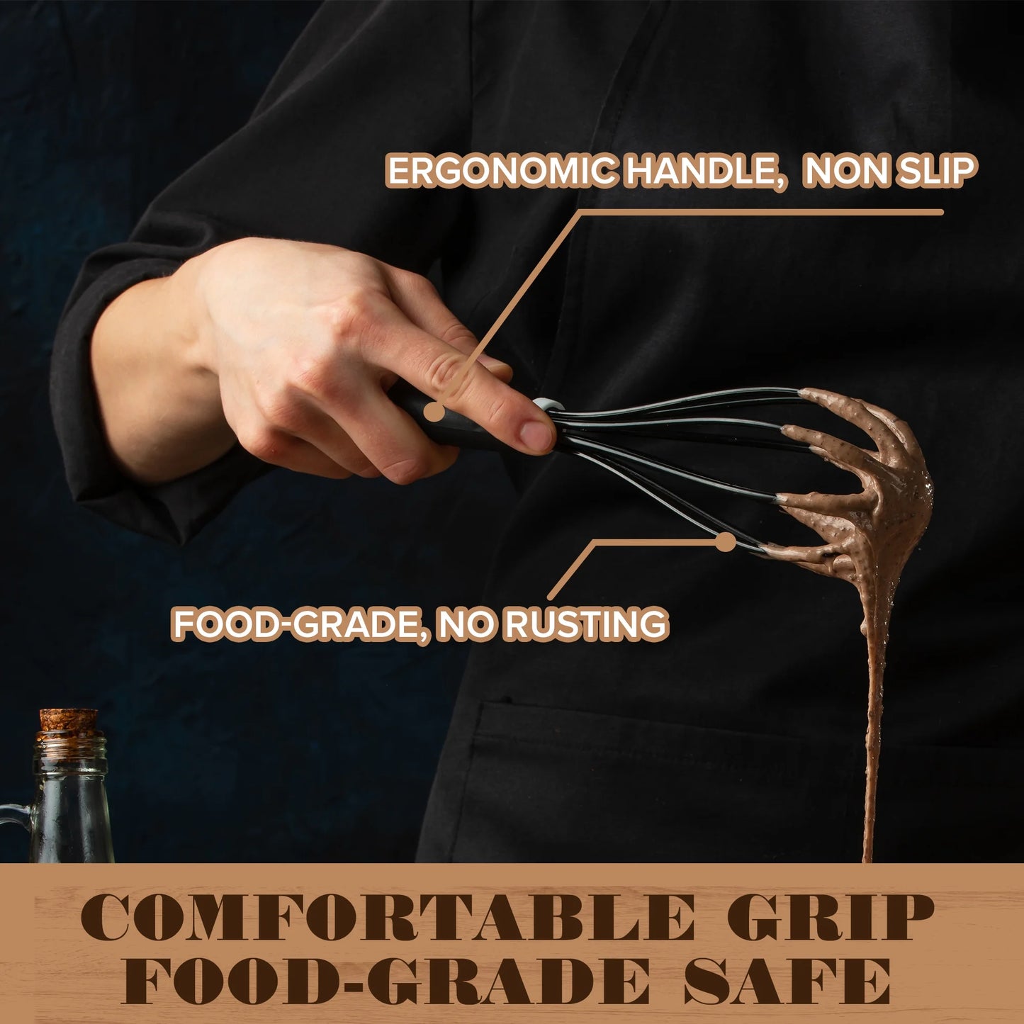 Silicone Wire Whisk, Egg Beater, 3 Sizes, for Blending, Whisking, Beating, Frothing, Stirring