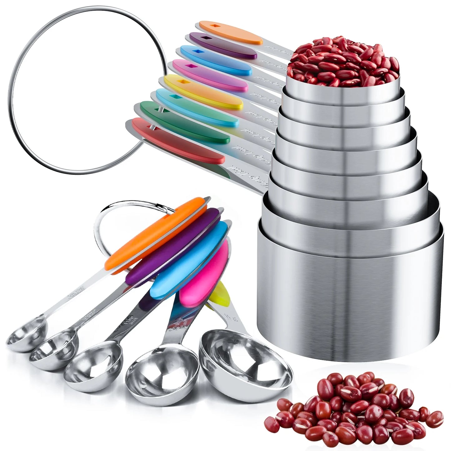 Stainless Steel Measuring Cups and Spoons Set, Kitchen Baking Tools, Dishwasher Safe(13 Pcs)