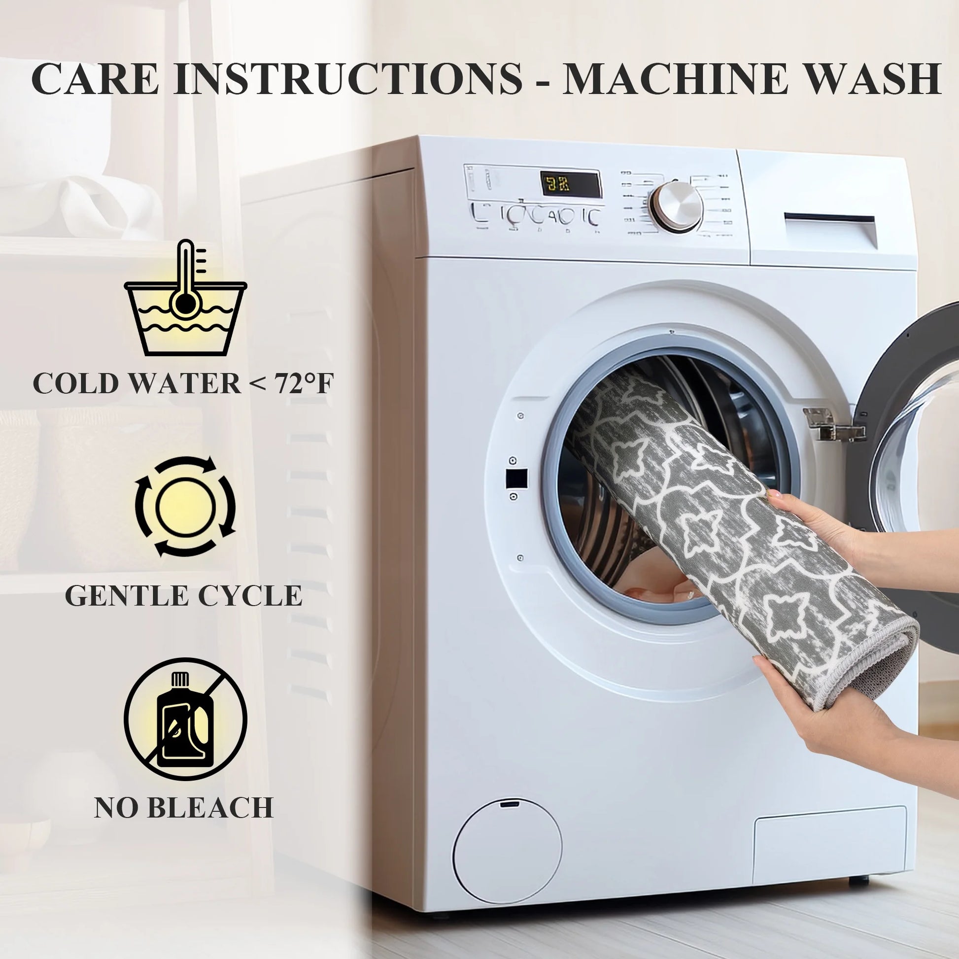 Gray Kitchen Rug Set 3 Piece, Non Slip Machine Washable Mats for Home Floor and Living Room