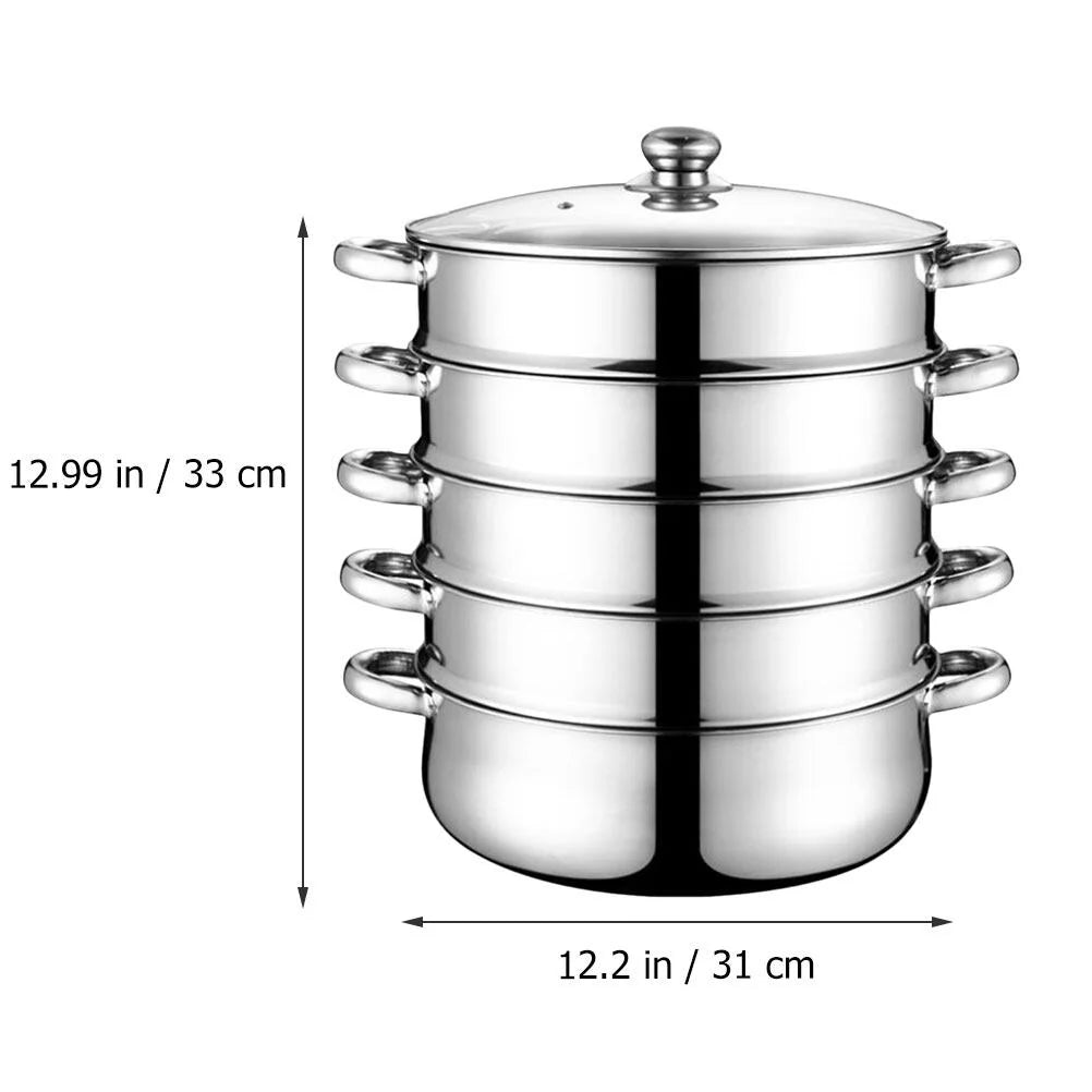 5 Tier Multi Tier Layer Stainless Steel Steamer Pot for Cooking with Stackable Pan Insert/Lid, Food Steamer, Vegetable Steamer Cooker, Steamer Cookware Pot
