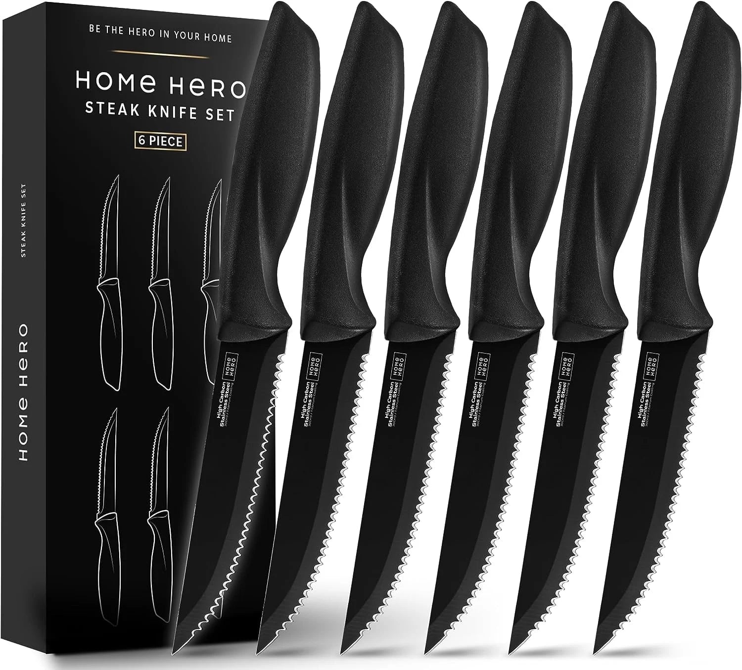 - 6 Pcs Kitchen Knife Set & Steak Knifes - Stainless Steel, Black