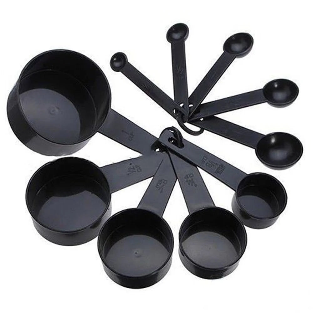 Measuring Spoons Set  Black Plastic Measuring Spoons Cups Set with 5 Measuring Cups and 5 Measuring Spoons Kitchen Gadgets