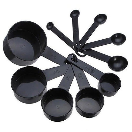 Measuring Spoons Set  Black Plastic Measuring Spoons Cups Set with 5 Measuring Cups and 5 Measuring Spoons Kitchen Gadgets
