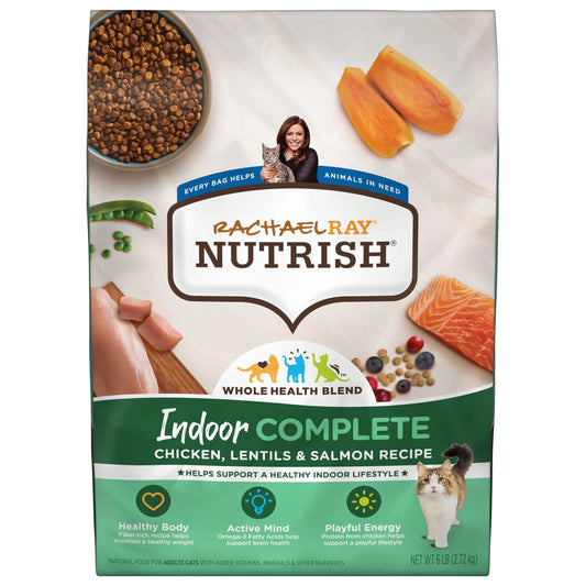 Nutrish Indoor Complete Premium Natural Dry Cat Food with Chicken, Lentils & Salmon, 6 Pounds (Packaging May Vary)