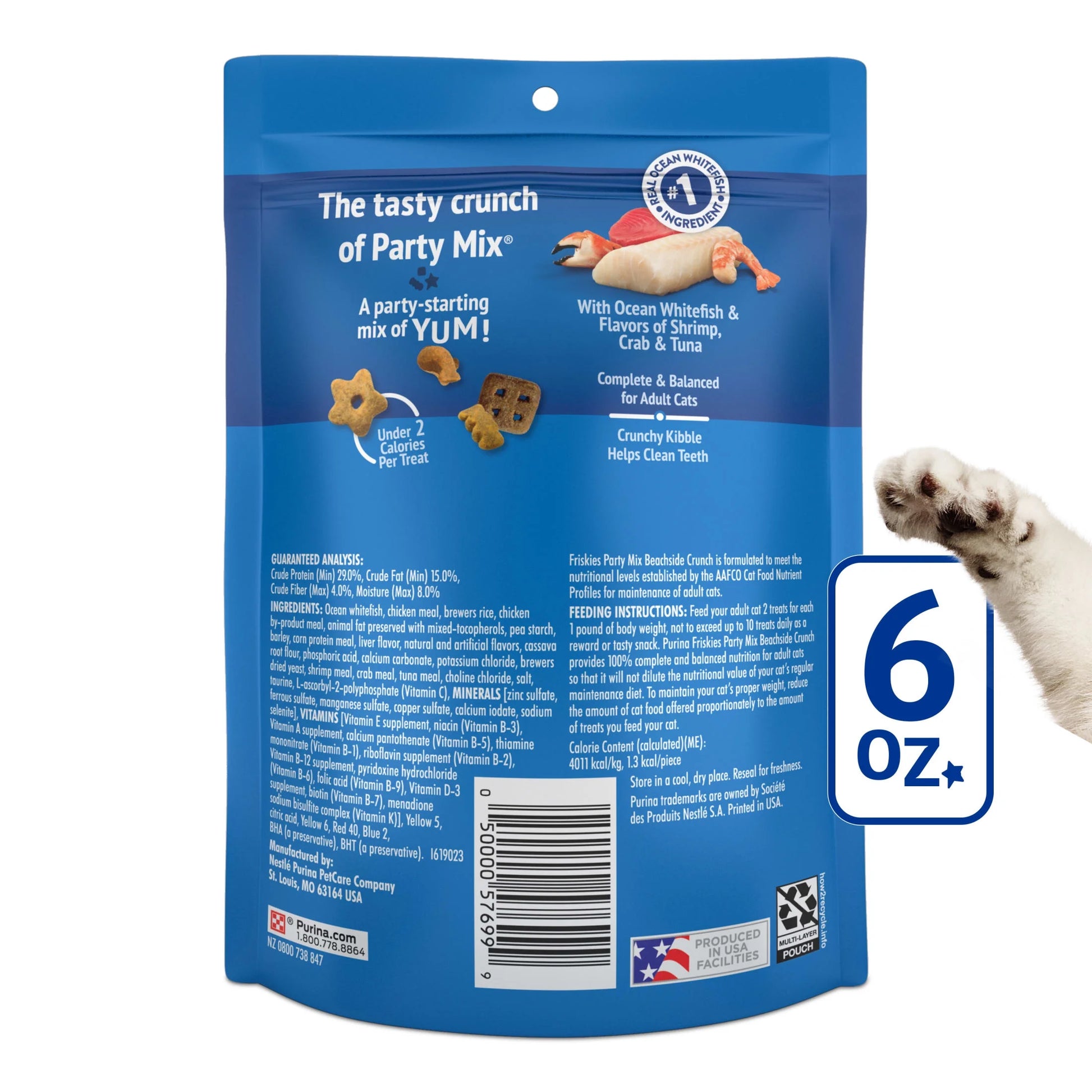 Purina  Party Mix Beachside Crunch Cat Treats with Shrimp, Crab, and Tuna, 6 oz Bag
