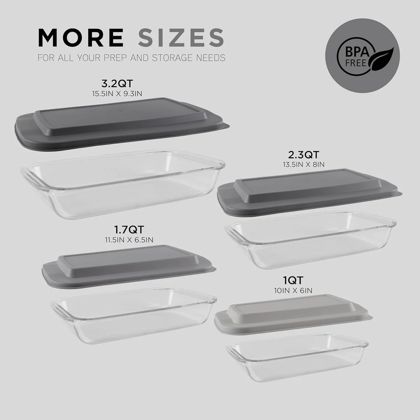 8-Pc Glass Baking Dish Set with Lids, Microwave-Safe Glass Bakeware Set, Grey
