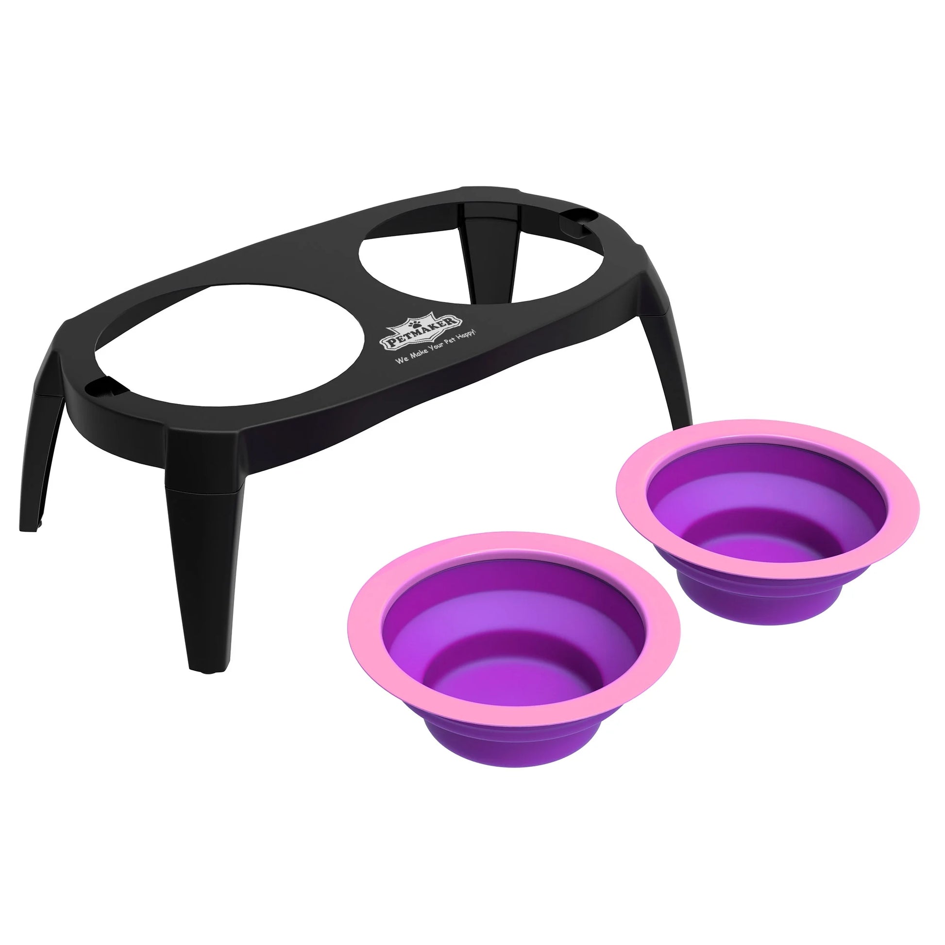 Elevated Pet Food Bowls with Non-Slip Collapsible Stand (Pink)