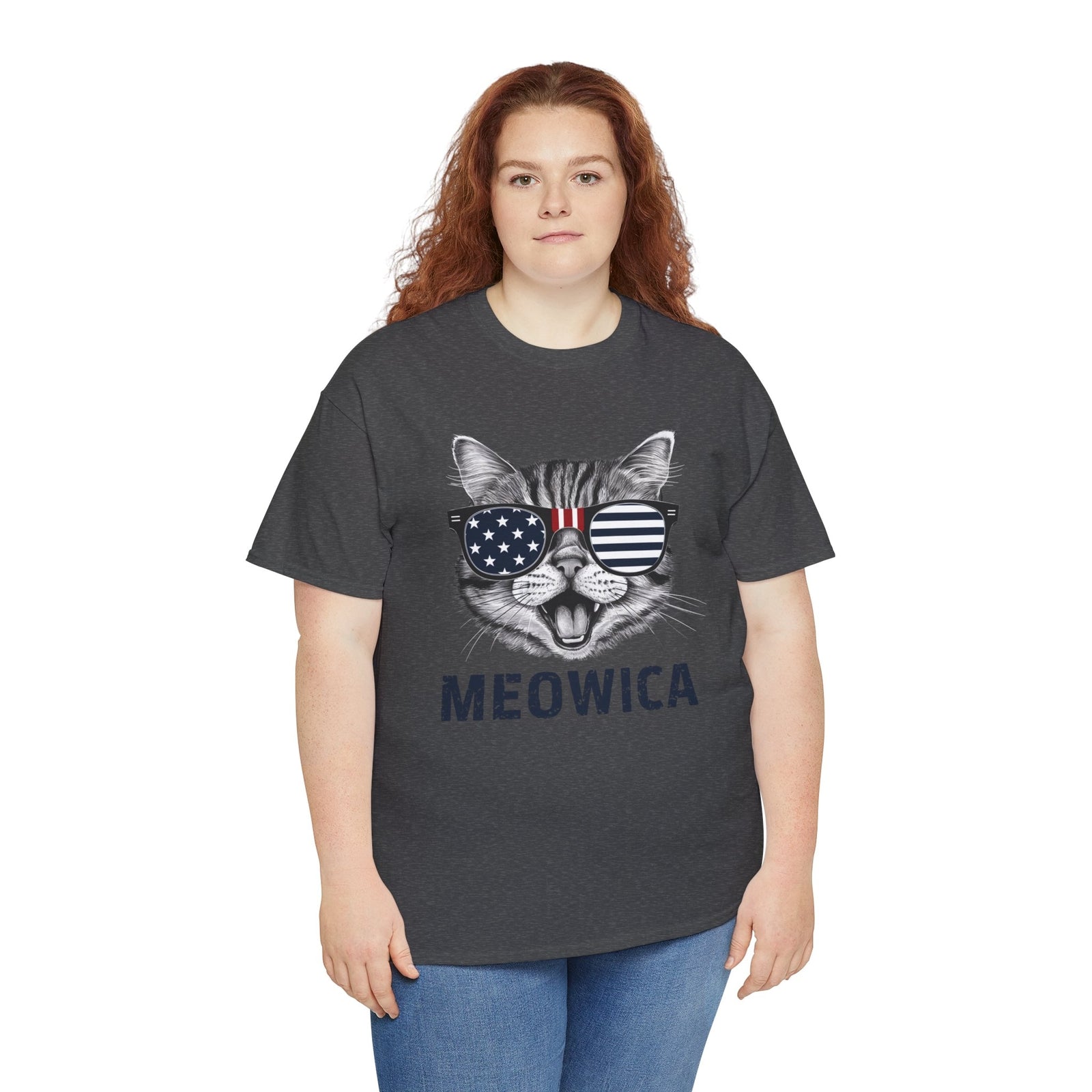 4Th of July Meowica American Flag USA T-Shirt - Novelty Cat Graphic Tee