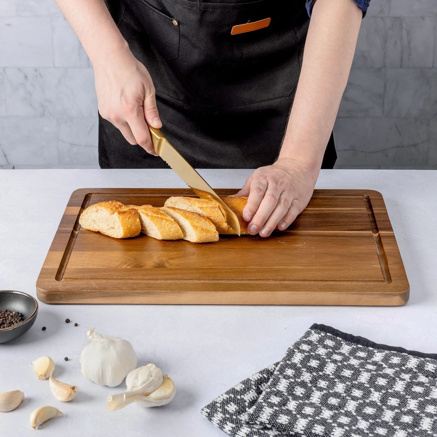 Large 12"X18" Acacia Wood Cutting Board with Triangle Shaped Anti-Slip Grips