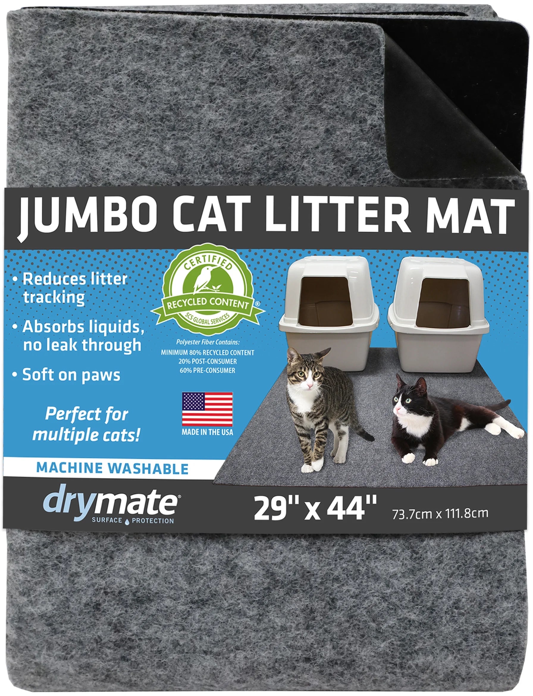 Jumbo Cat Litter Mat - 100% Phthalate and BPA Free; Machine Washable; Soft on Paws