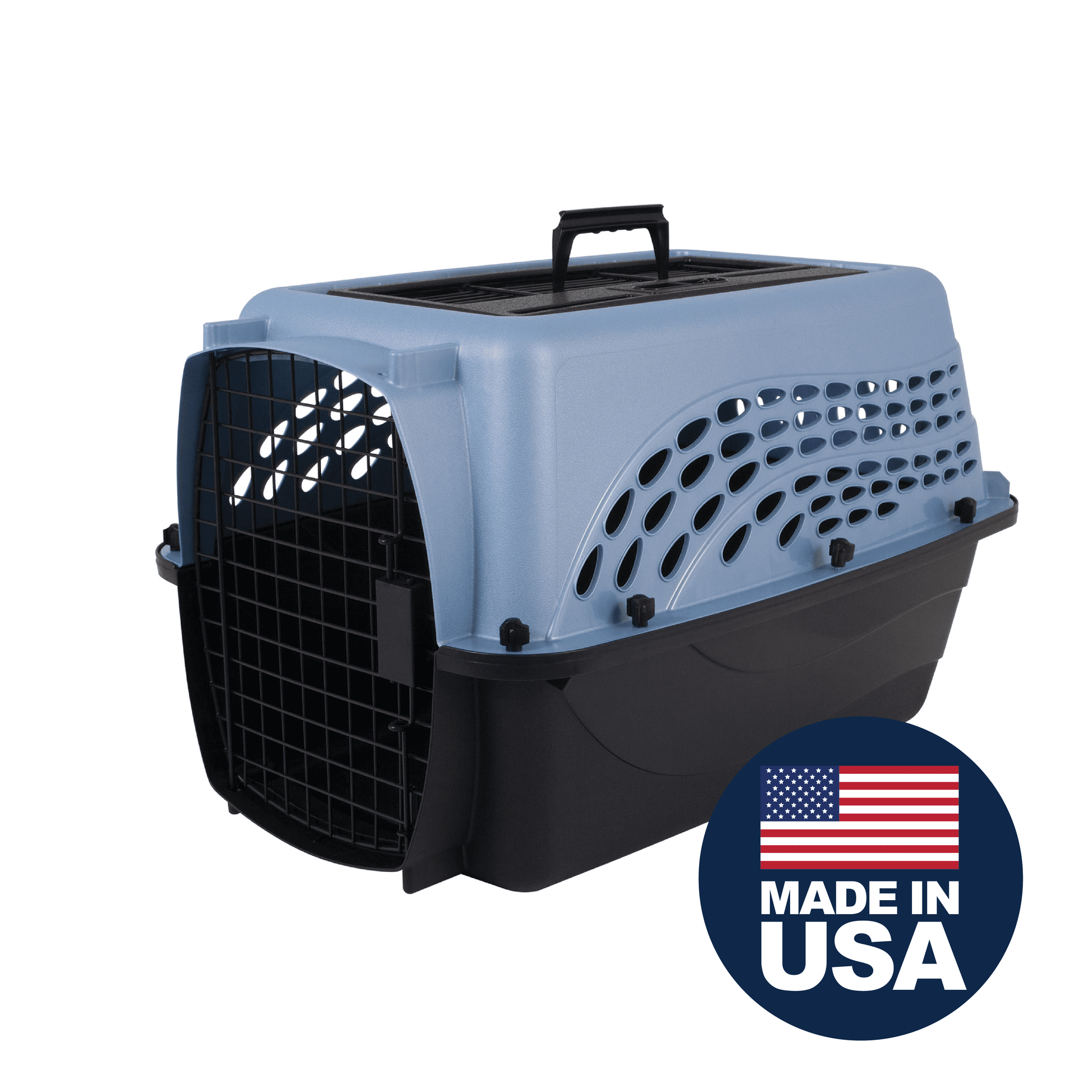 Medium Two-Door Top Load Plastic Travel Dog Kennel and Pet Carrier for Dogs and Cats, 24" for Pets up to 15 lbs, Blue