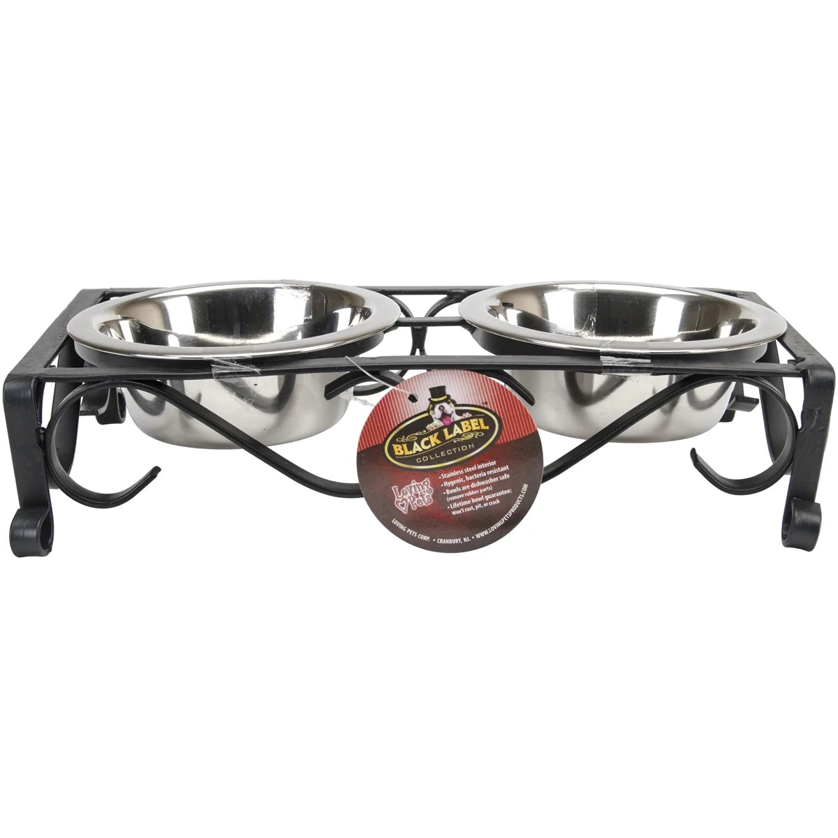 Layton Double Diner with Removable Stainless Steel Bowls for Dogs, Matte Black