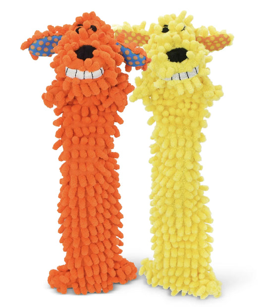 Floppy Moppy Loofa, Unstuffed Plush Dog Toy, 2 Pack, Yellow and Orange