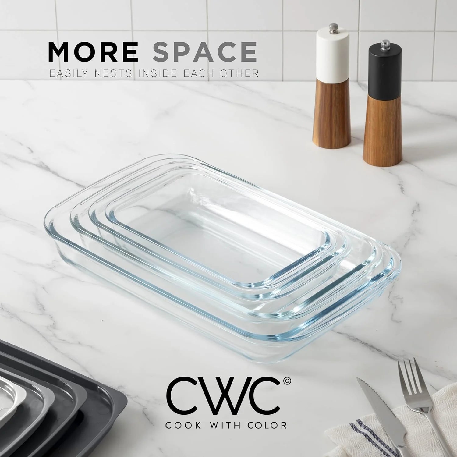 8-Pc Glass Baking Dish Set with Lids, Microwave-Safe Glass Bakeware Set, Grey