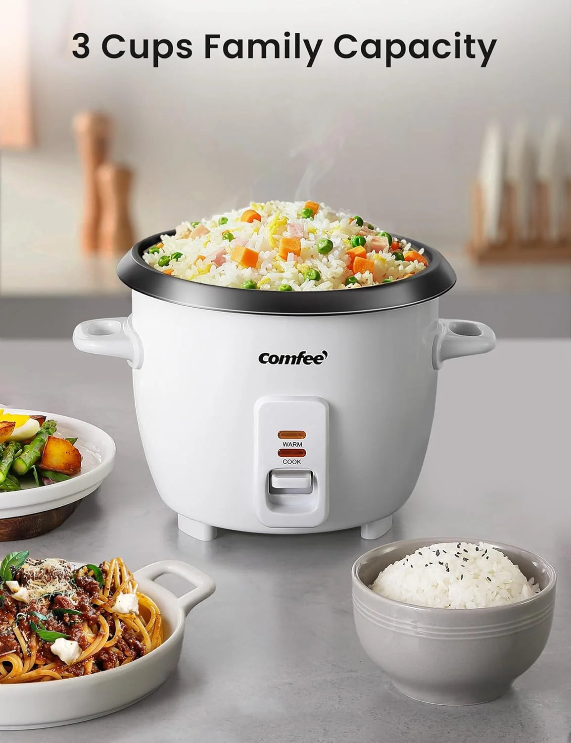 Rice Cooker, 6-Cup Cooked/3-Cup Uncooked, Removable Non-Stick Bowl, White, New
