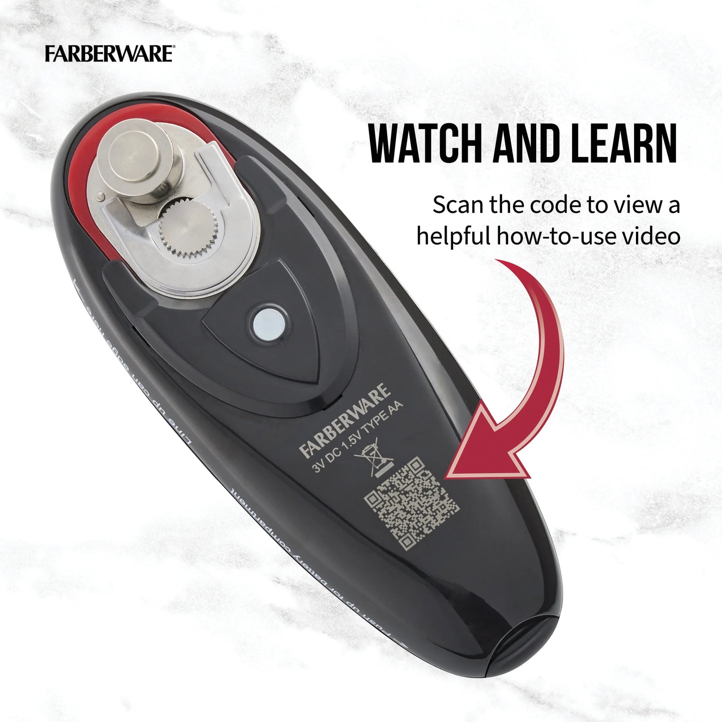 Hands-Free Battery-Operated Black Can Opener in Red