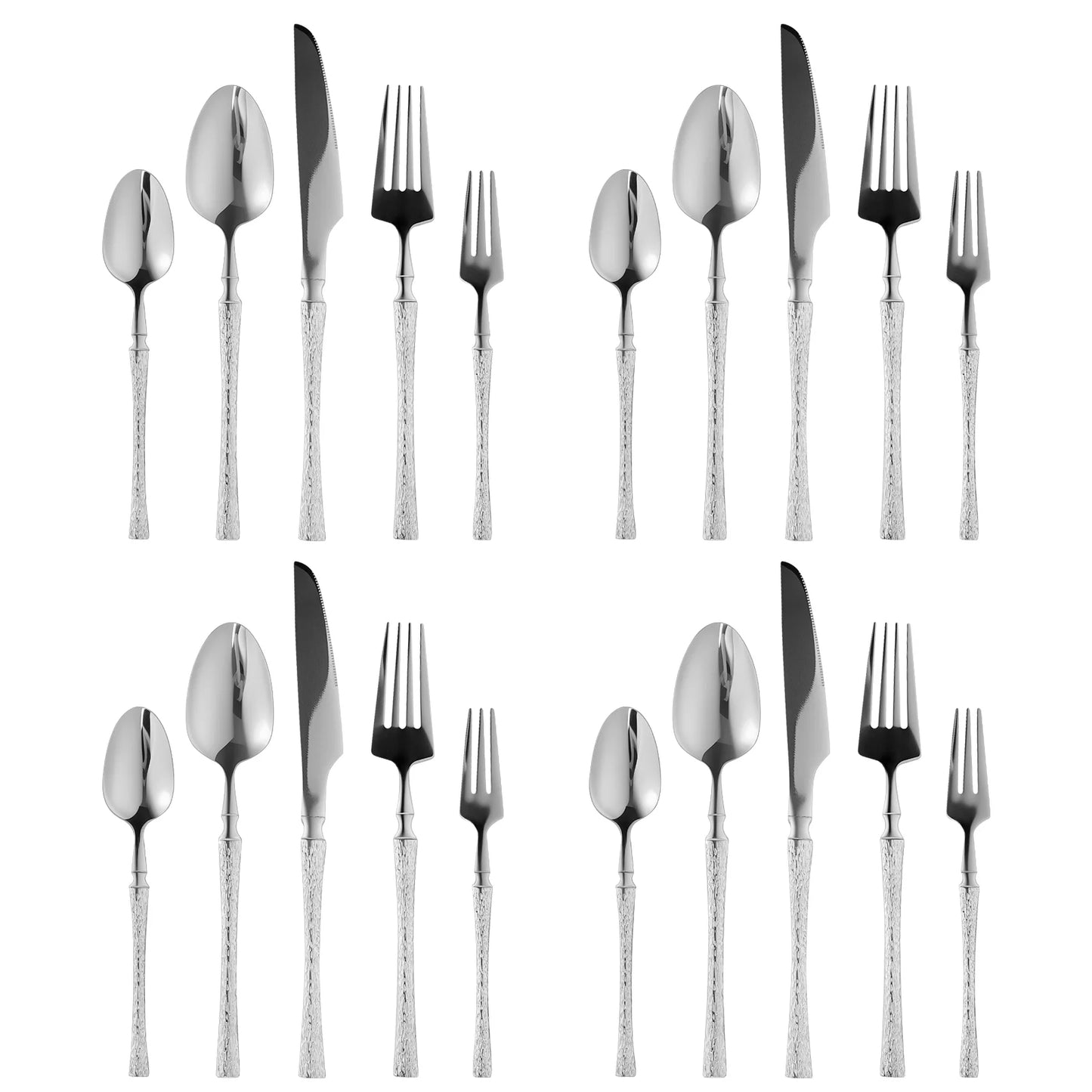 20-Piece Silverware Set with Small Waist Tree Pattern, Stainless Steel Tableware for Hotels, Includes Steak Knife, Fork, Spoon, and Dessert Fork - Dishwasher Safe