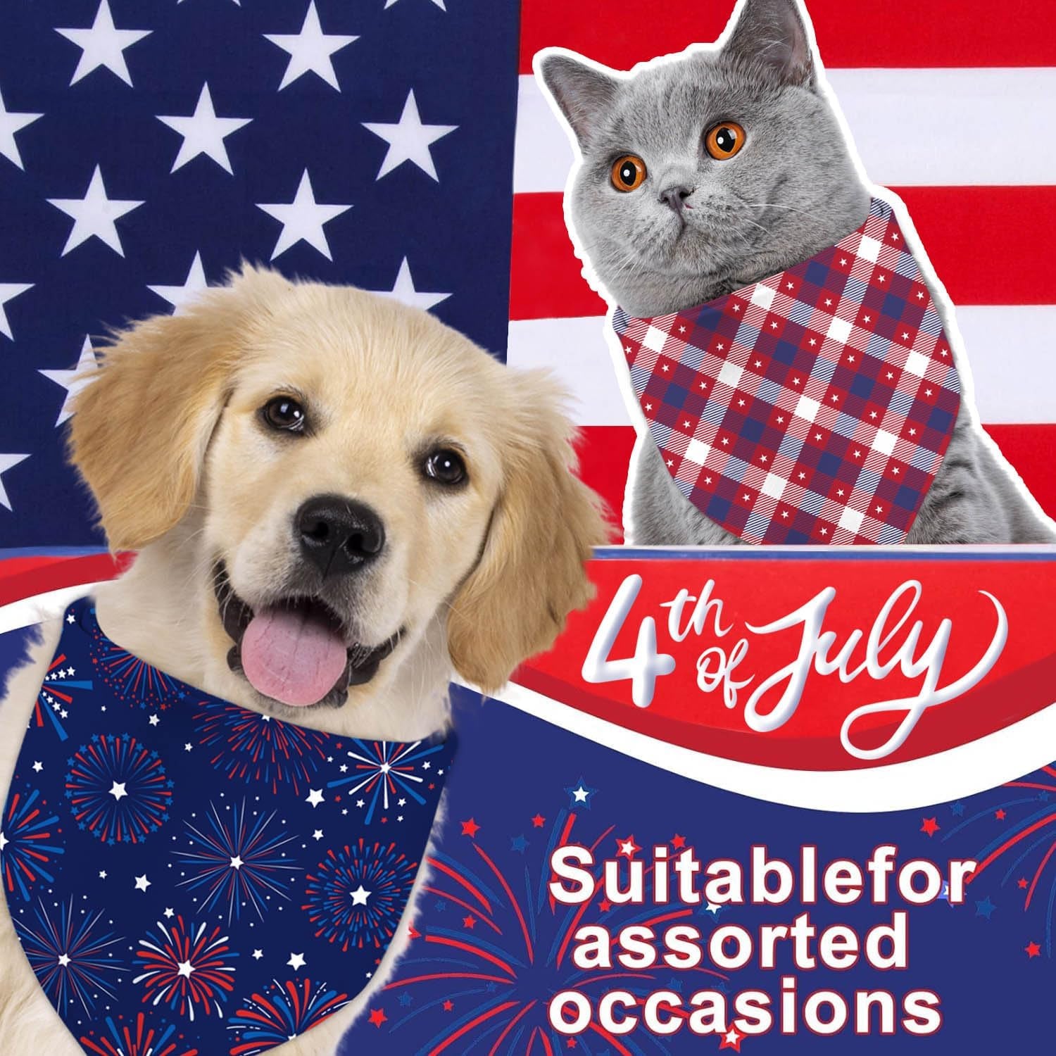 4Th of July Dog Bandanas, Adjustable American Flag Holiday Party Pet Decorations