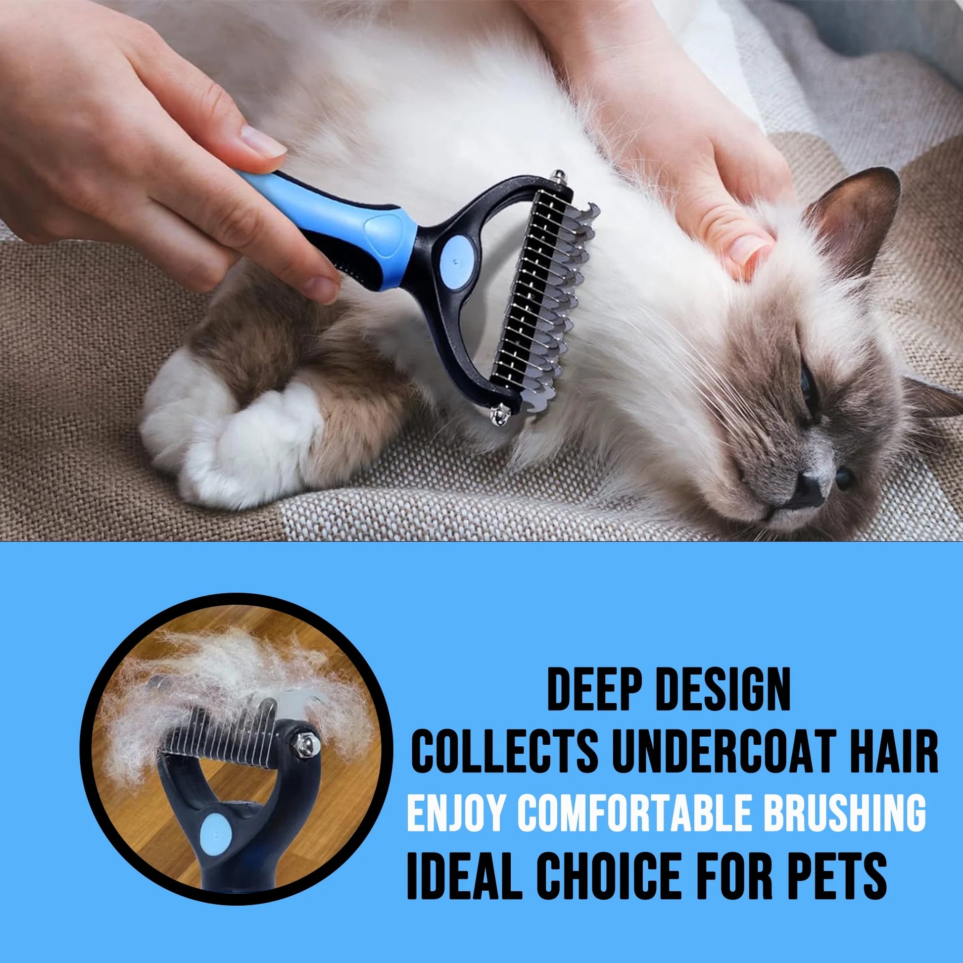 Pet Hair Brush & Grooming Comb Set - Self Cleaning Slicker Brush & Deshedding Comb for Dogs & Cats