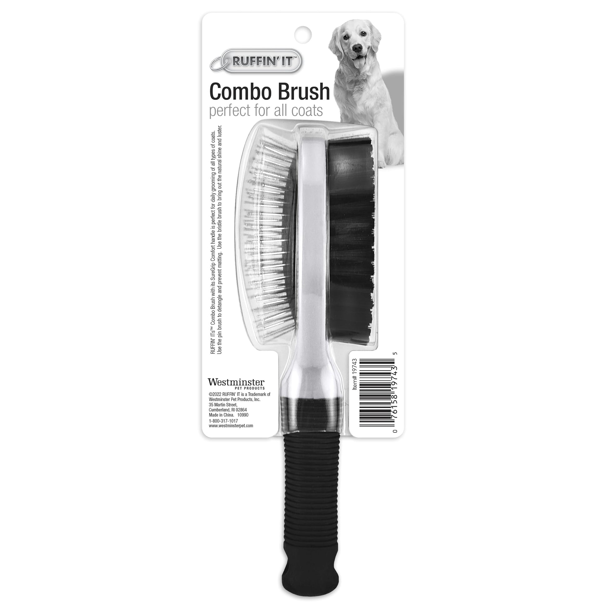 Westminster Pet Ruffin' It Plastic & Metal Bristle Combo Grooming Pet Brush
