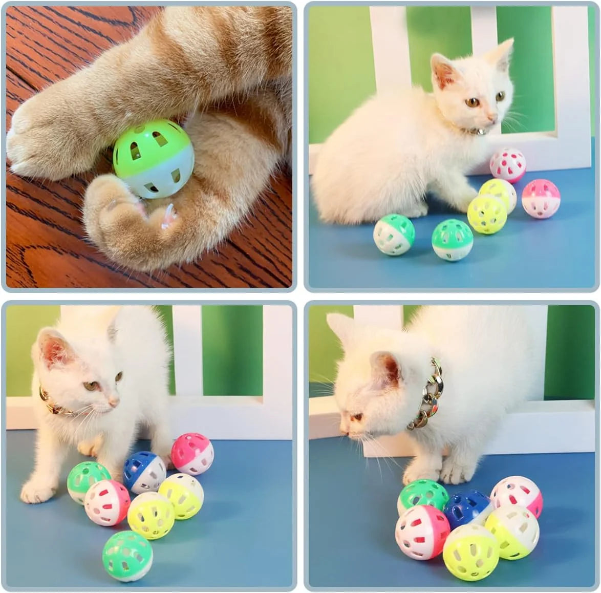 18-Pack Cat Toy Balls with Bells 1.58 Inch Plastic Kitten Chase Toy Jingle Bell Balls for Cat Indoor Training