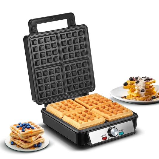 4-Waffle Electric Belgian Waffle Maker, Black Stainless Steel