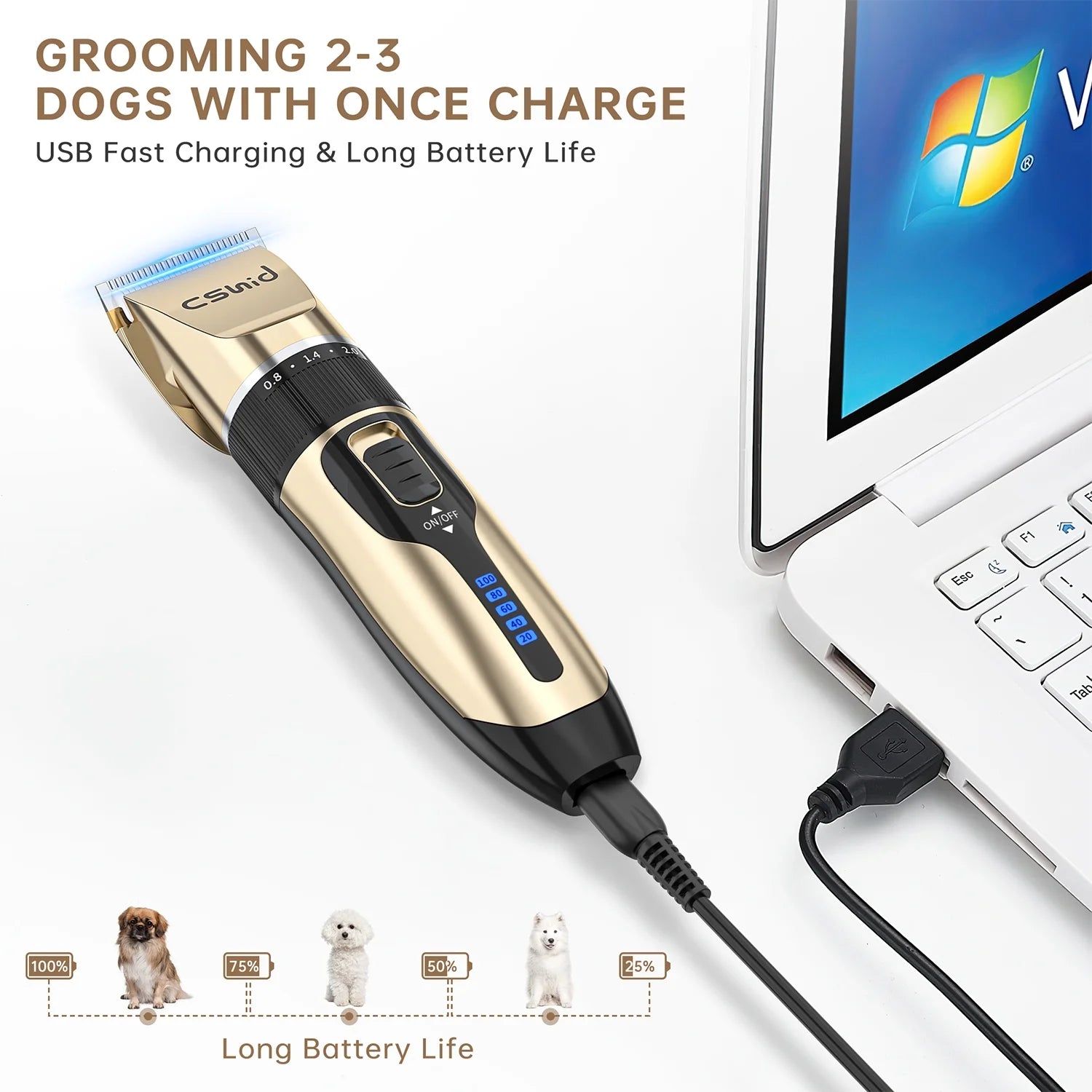 Dog Hair Clippers, Professional LED Display Dog Grooming Kit, Cordless Quiet Pets Clippers Hair Trimmer, Low Noise Dog Shaver Clipper with 4 Comb Guides, 5 Size Fine Tuning Knob for Thick Coats Cats