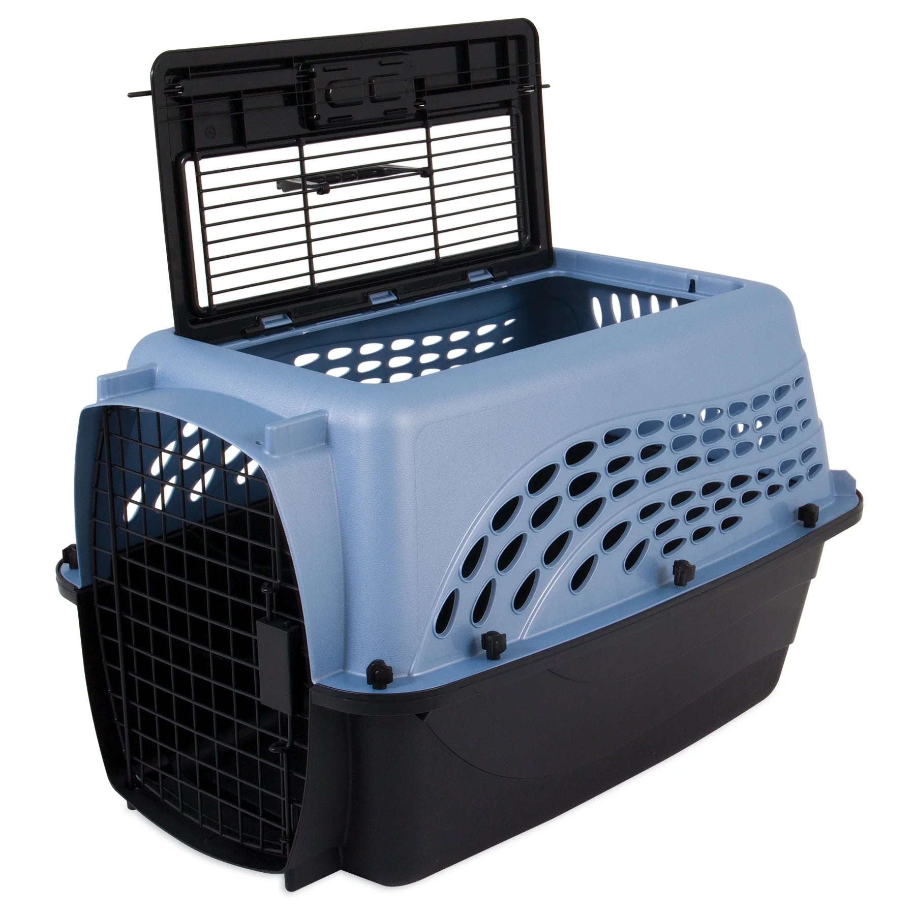 Medium Two-Door Top Load Plastic Travel Dog Kennel and Pet Carrier for Dogs and Cats, 24" for Pets up to 15 lbs, Blue