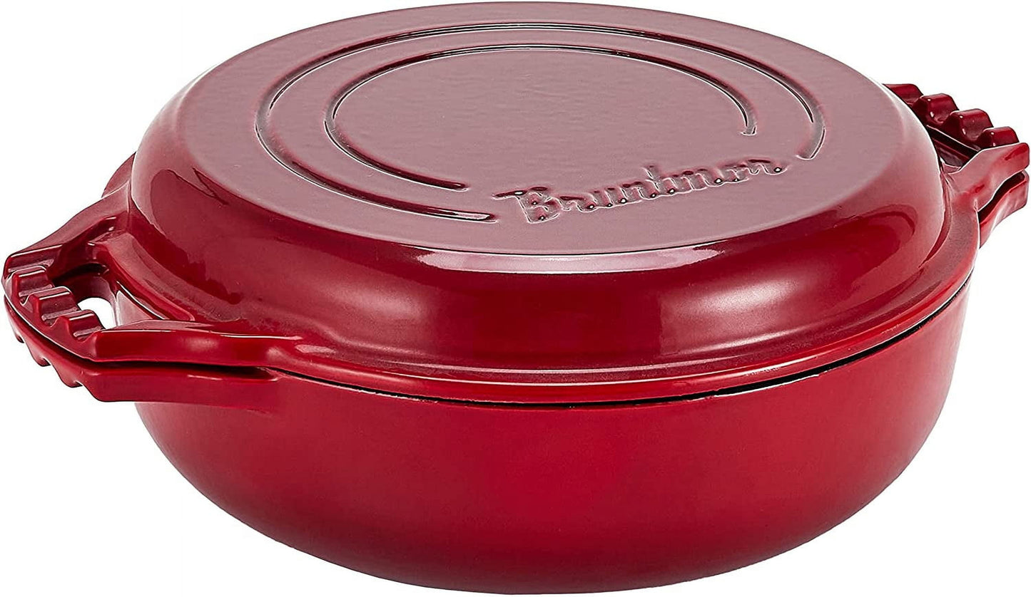 | 2-In-1 Enameled Cast Iron Cocotte Double Braiser Pan with Grill Lid