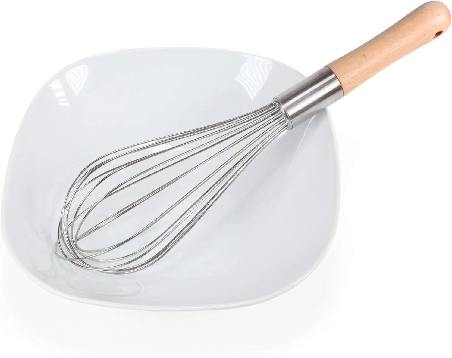 Classic Stainless Steel Wooden Handle Whisk 12-Inch | Perfect Whisking Size | Kitchen Whisk for Beating, Blending, Whisking, Stirring, Cooking, Egg, Flour