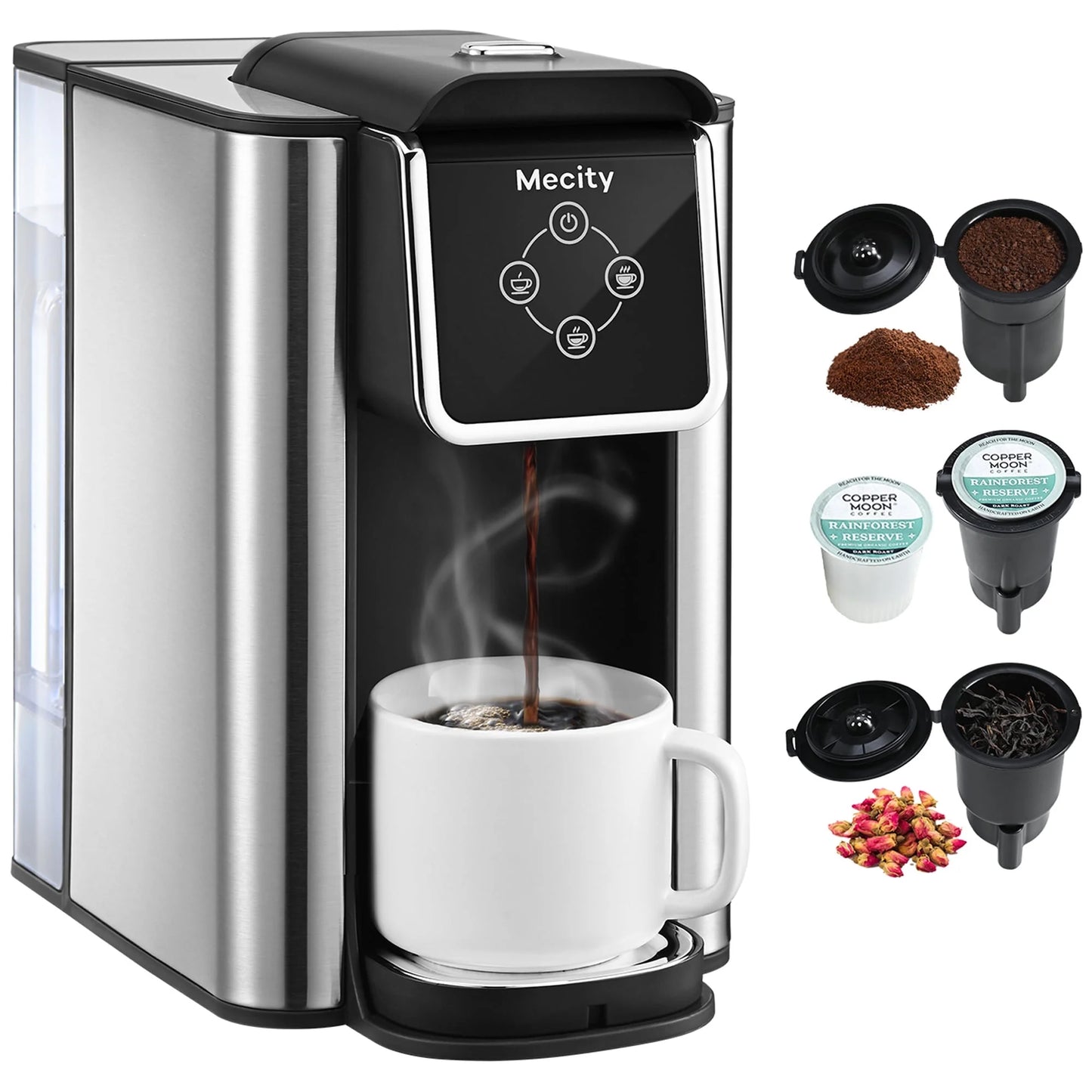 Coffee Maker 3 in 1 Single Serve Coffee Machine, Compatible with K Cup Capsules, Instant Coffee Pot, Tea Maker, 6,8,10 Oz Cup, Removable 50 Oz Water Reservoir, 120V 1150W,Black