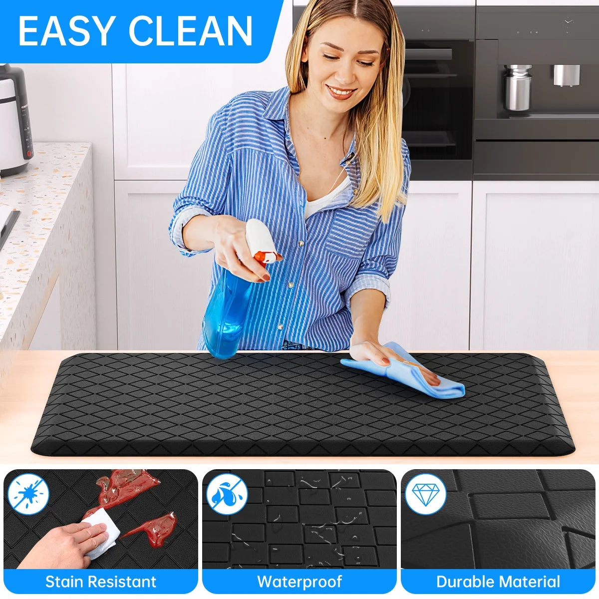 Kitchen Mat Set,2 PCS Cushioned Anti-Fatigue Kitchen Rug, Waterproof Non-Slip Kitchen Floor Mat,Ergonomic Comfort Rug Standing Mat for Kitchen,Home Floor,Office,Sink, Laundry(17.3"×29"+17.3"×47")