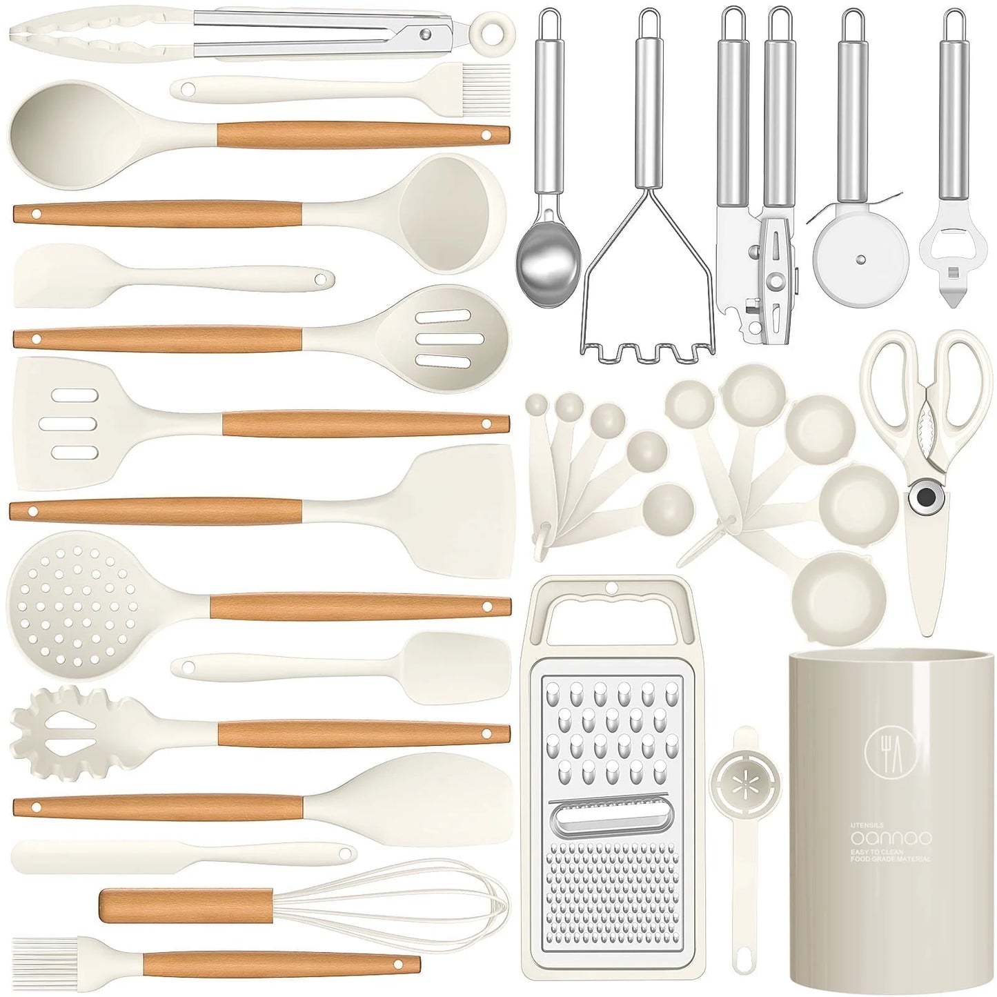 35 Silicone Cooking Utensils Set - 446°F Heat Resistant Silicone Kitchen Utensils for Cooking Sets, BPA FREE Kitchen Utensil Spatula Set for Non-Stick Cookware, Kitchen Gadgets (Cream White)
