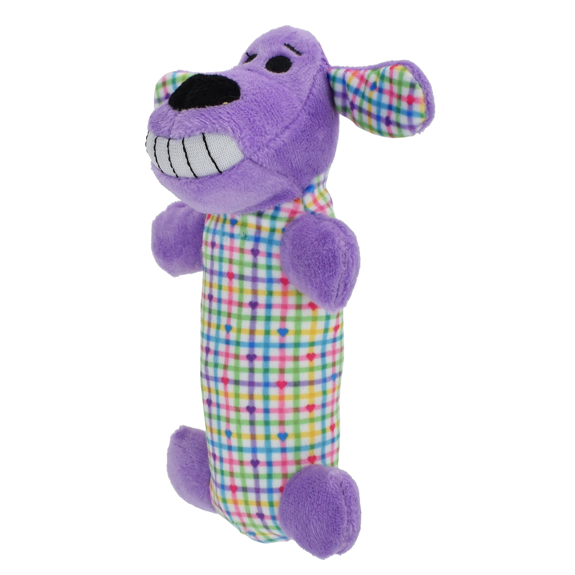 6-Inch Colorful Plaid Smiling Loofa Plush Dog Toy
