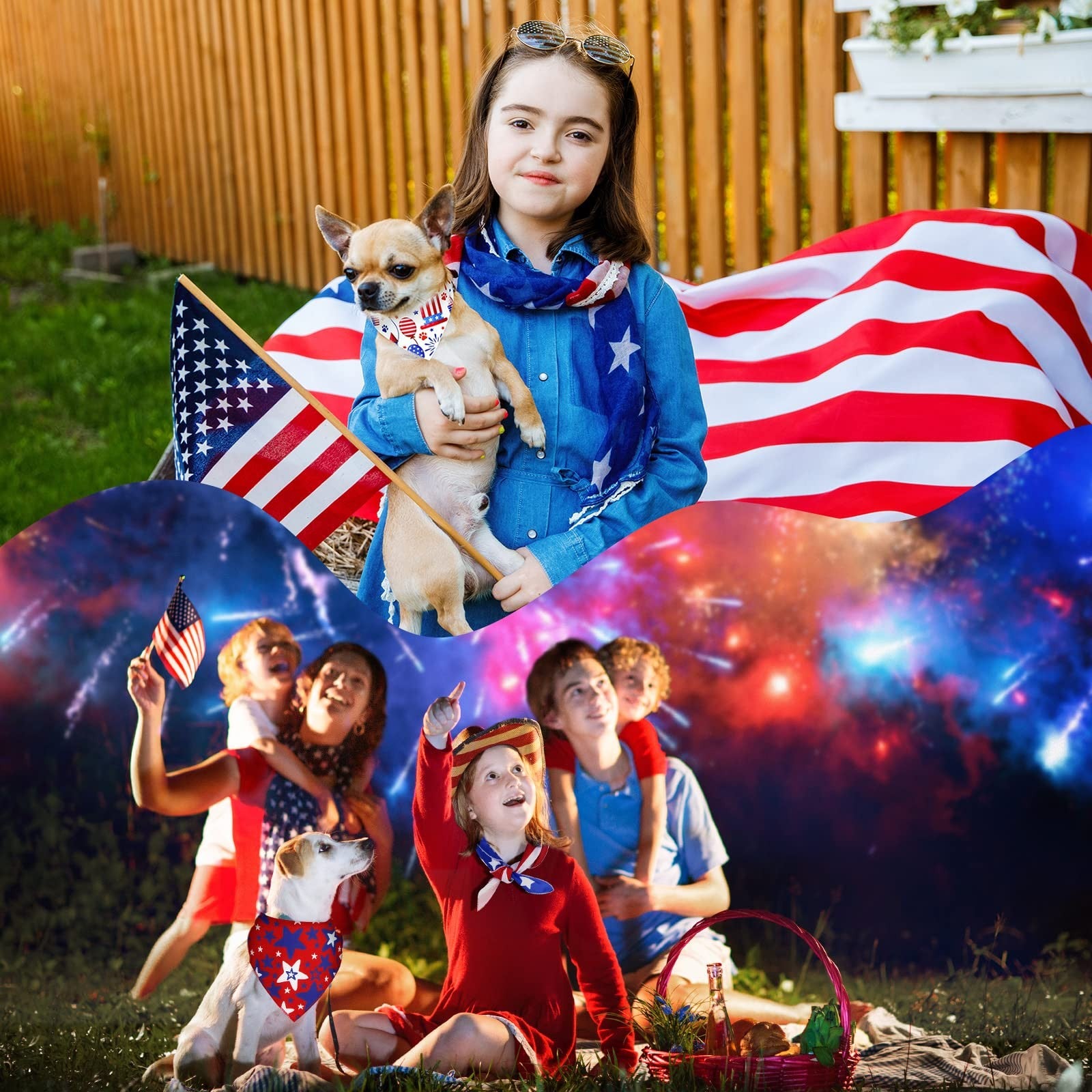 30 Pcs 4Th of July Dog Bandanas Bulk American Flag Pet Scarf Triangle Bibs Ho...