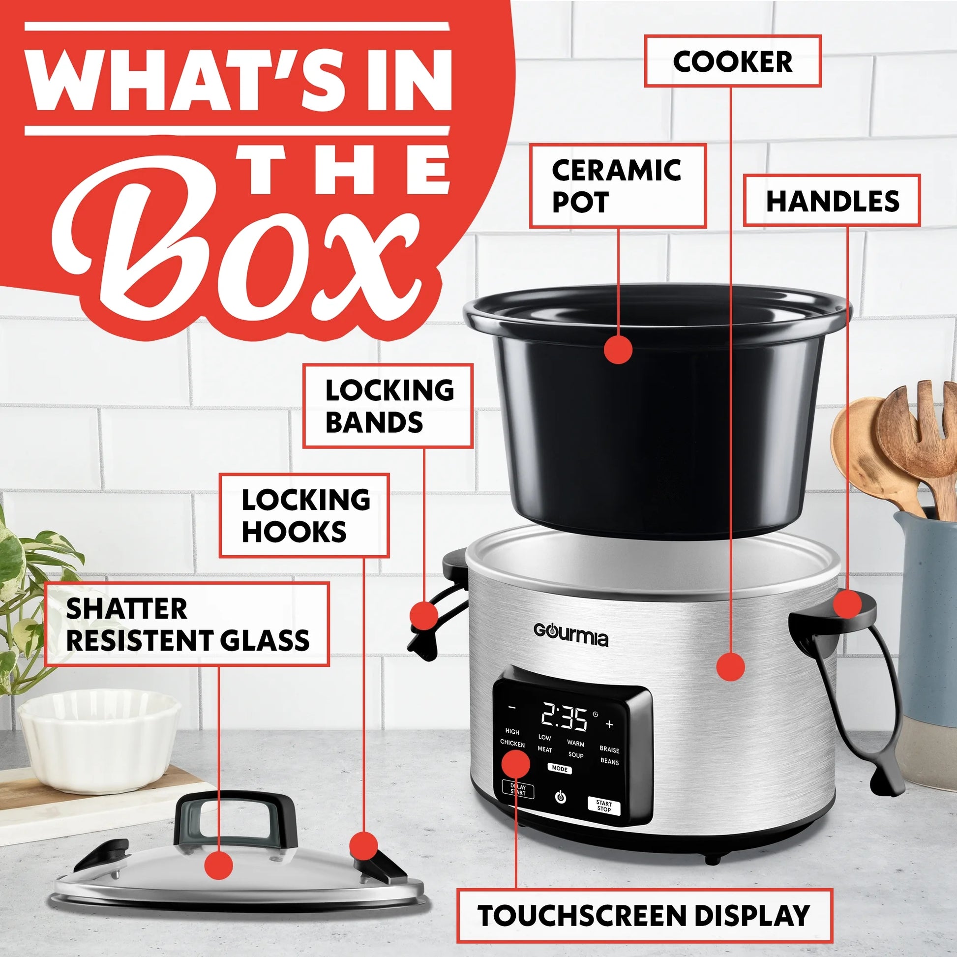 4.5 QT Programmable Slow Cooker, 5 Presets, Keep Warm, Stainless Steel