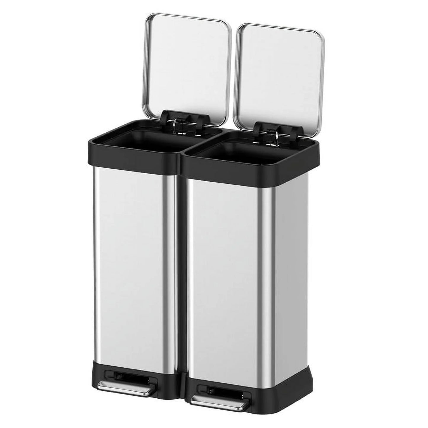 16 Gal Dual Garbage Can & Recycle Bin, 2 Compartments & 2 Pedal