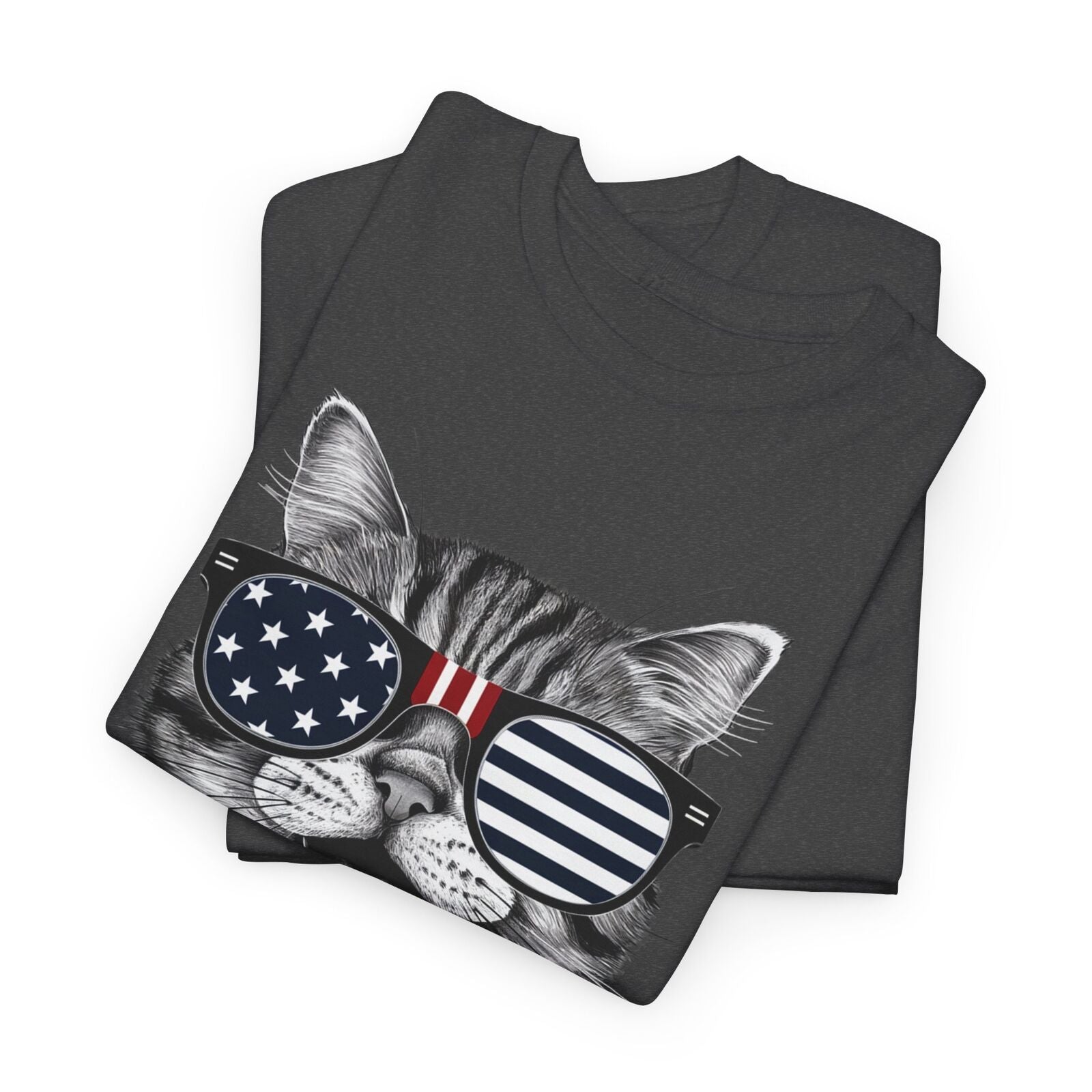 4Th of July Meowica American Flag USA T-Shirt - Novelty Cat Graphic Tee