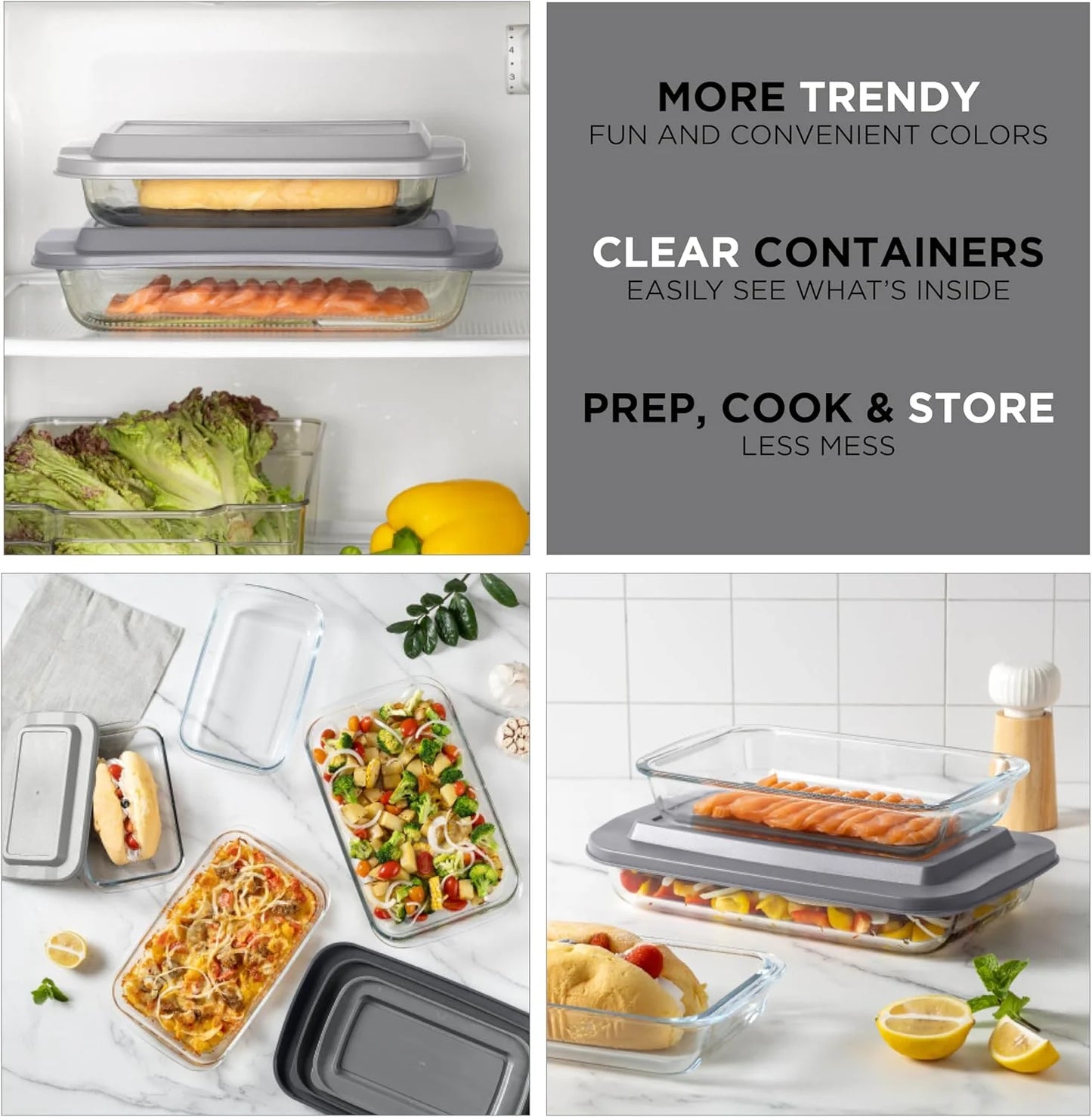 8-Pc Glass Baking Dish Set with Lids, Microwave-Safe Glass Bakeware Set, Grey