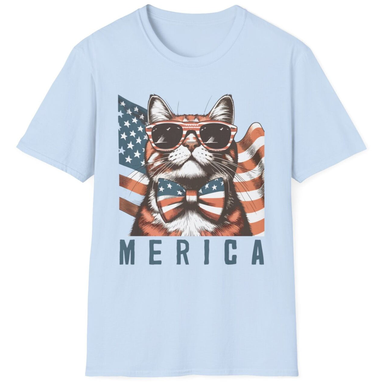 Merica 4Th of July Funny Cat T Shirt American Flag Independence Day Graphic Tee