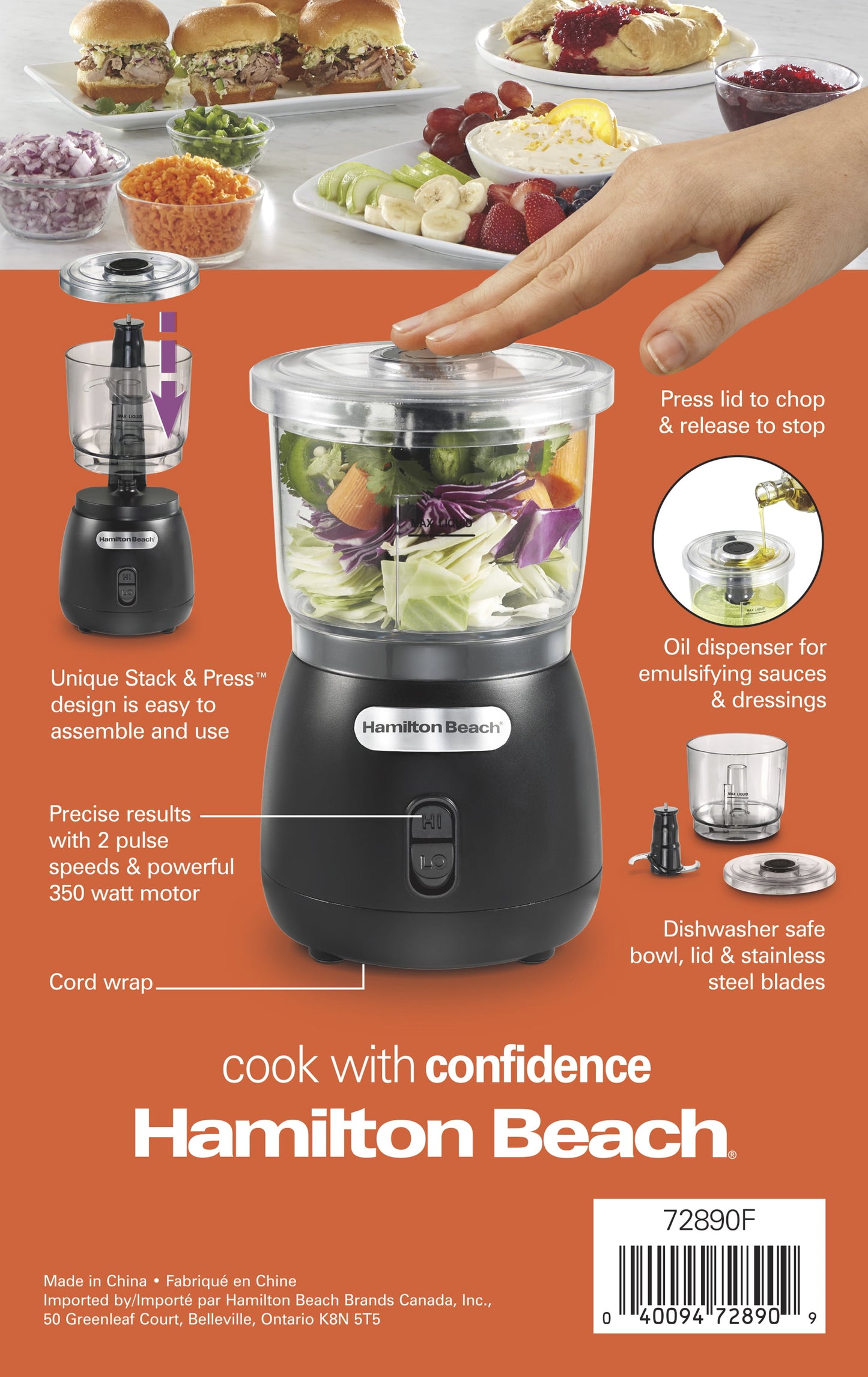 Stack & Press 2 Speed Food Chopper, 3 Cup Bowl Capacity, 72890F