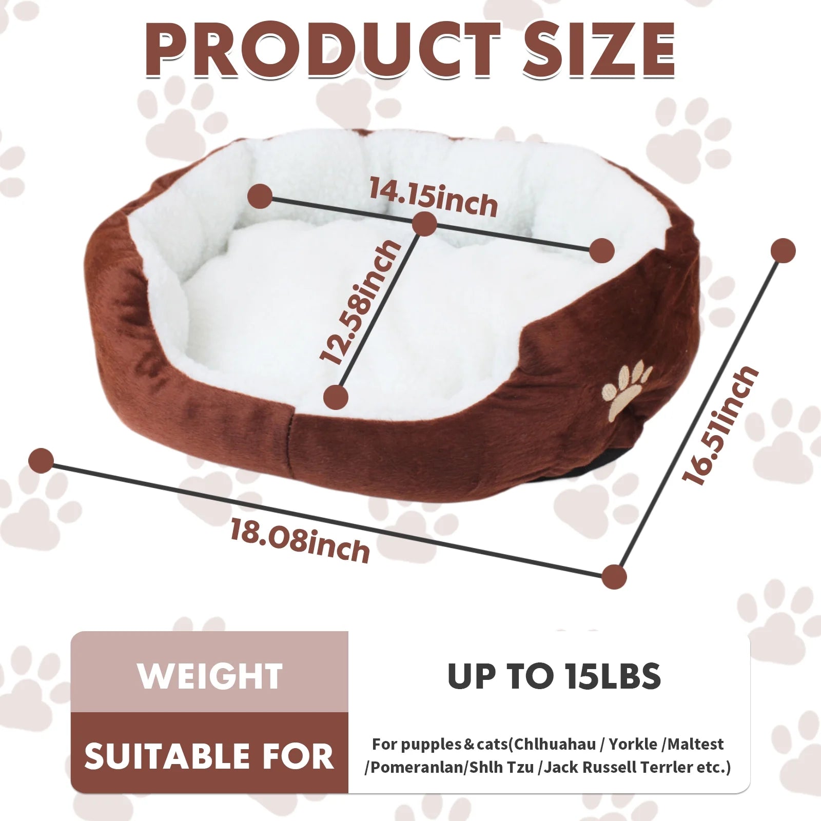 Dog Beds for Small Dogs Puppy Bed Pet Cats Bed with Removable Cushion for Indoor Cats Dogs, Brown