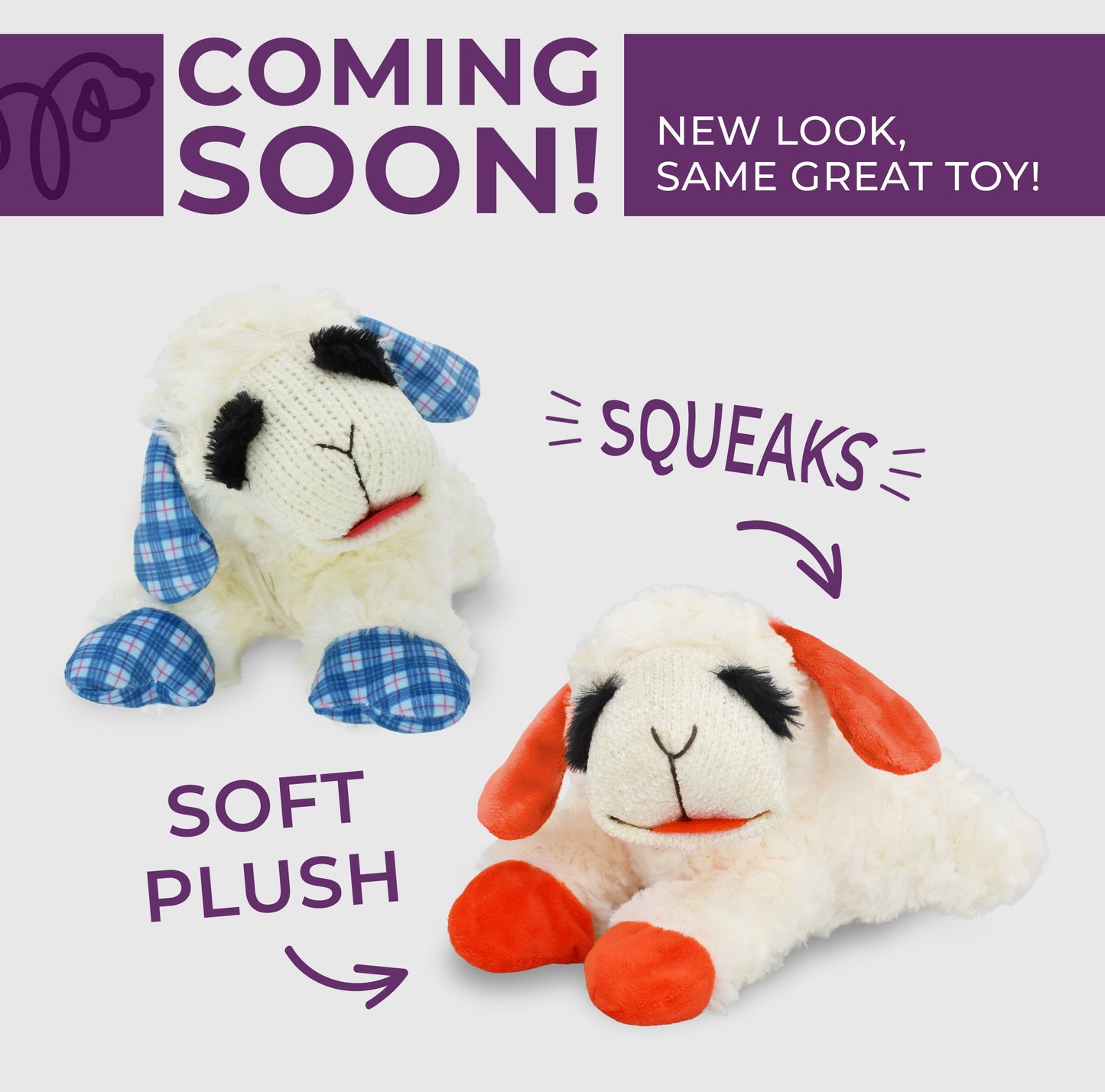 Medium Lamb Chop Dog Toy with Blue Plaid Ears and Paws, Featuring Squeaker