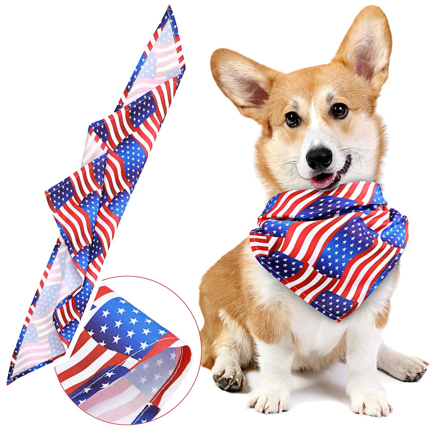 5 Pcs 4th of July Pet Costume Independence Day Dog Costume Accessories, Red Blue and White Tutu Skirt American Flag Dog Bandana Glasses Bowtie Headband USA Small Flag for Dog Cat Pet Patriotic Party