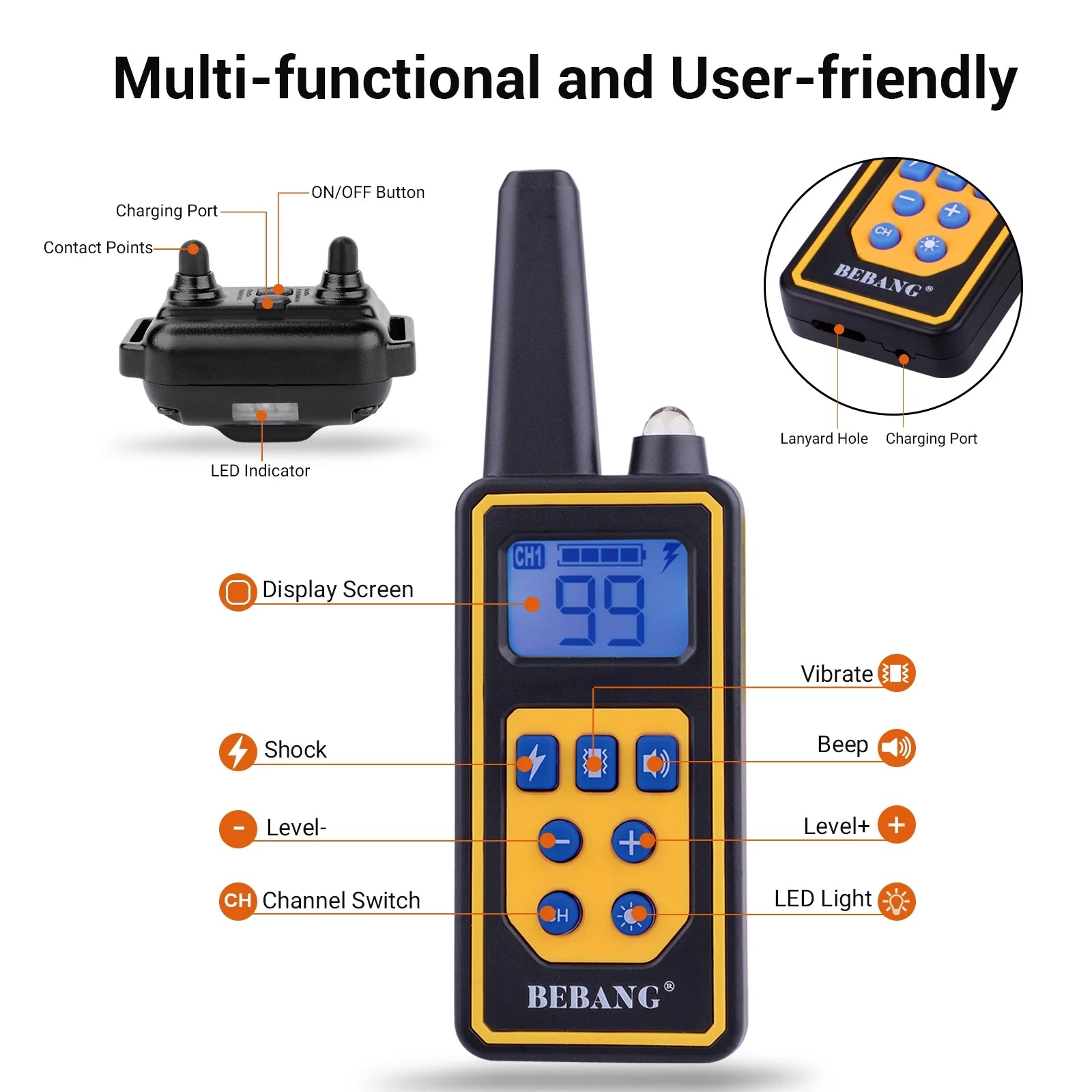 Dog Training Collars for 2 Dogs, Dog Shock Collar with Remote 880Yards, 3 Modes Beep Vibration Shock, Waterproof, LED Light for Training Small Medium Large Dogs