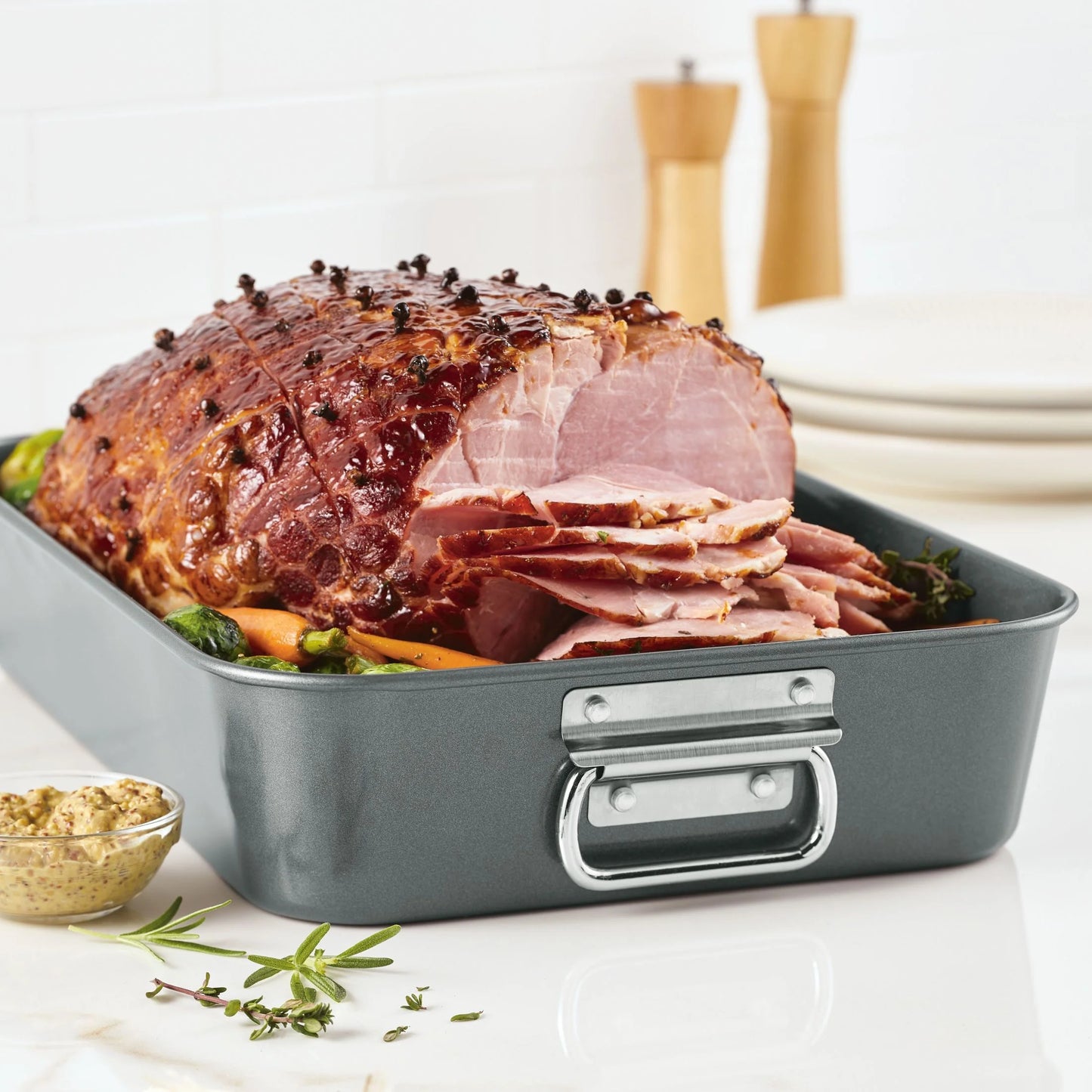 Bakeware Roasting Pan with Removable Flat Rack - 10.5X15 Inches, Dishwasher Safe, Oven-Safe to 450°F, Non-Stick Finish, Gray